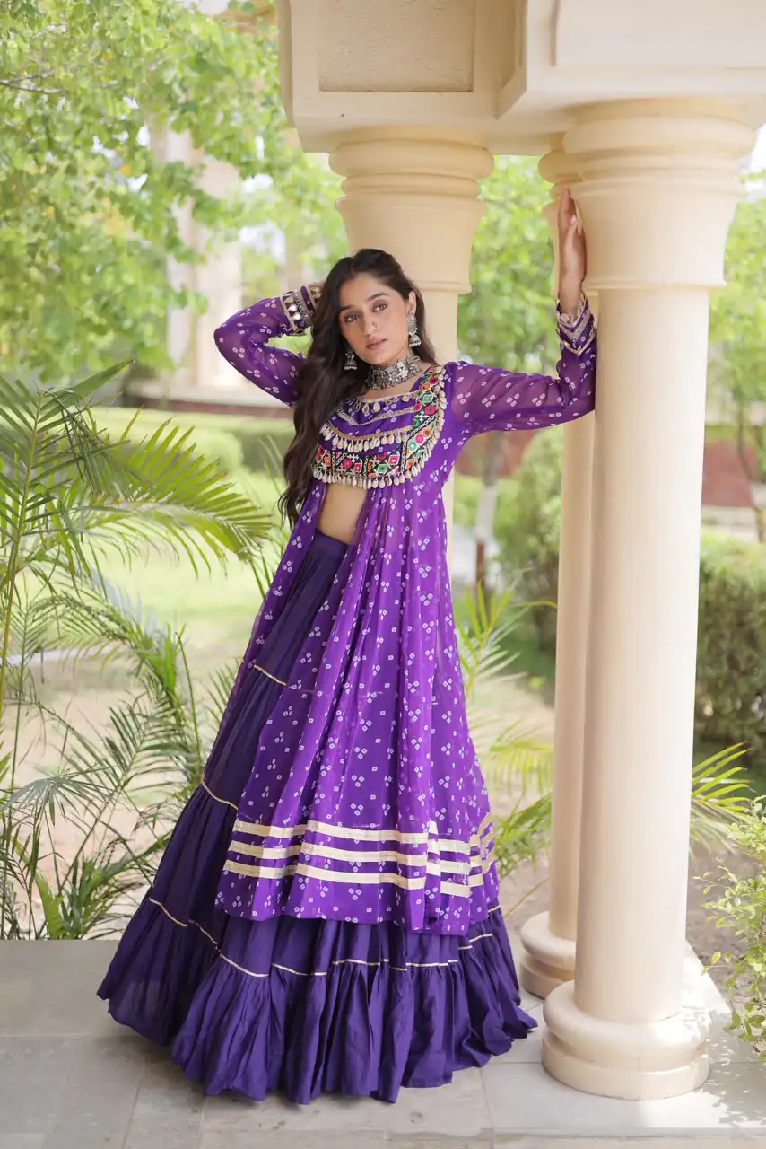 Perfect Purple Faux Georgette Patchwork Work Lehenga Choli - Image 5