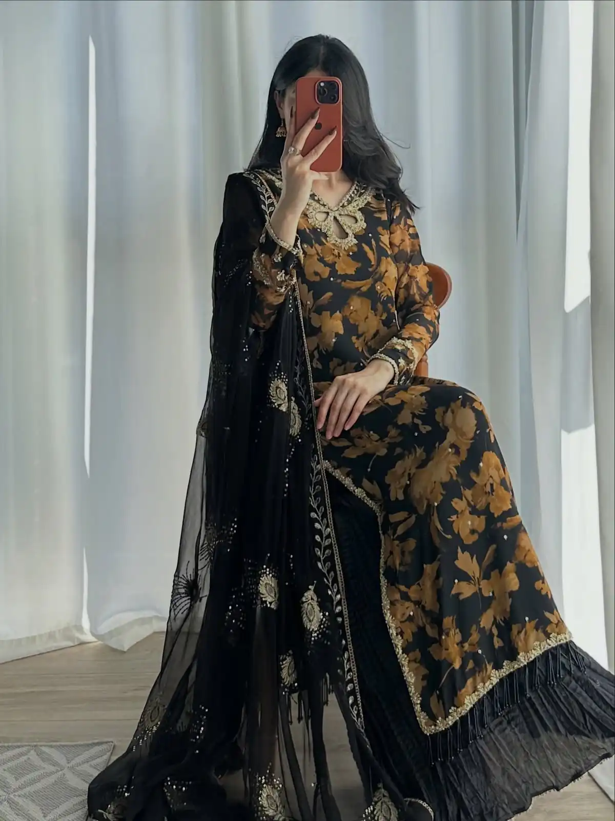 Pretty Black Faux Georgette Embroider Work Salwar Suit - Image 8