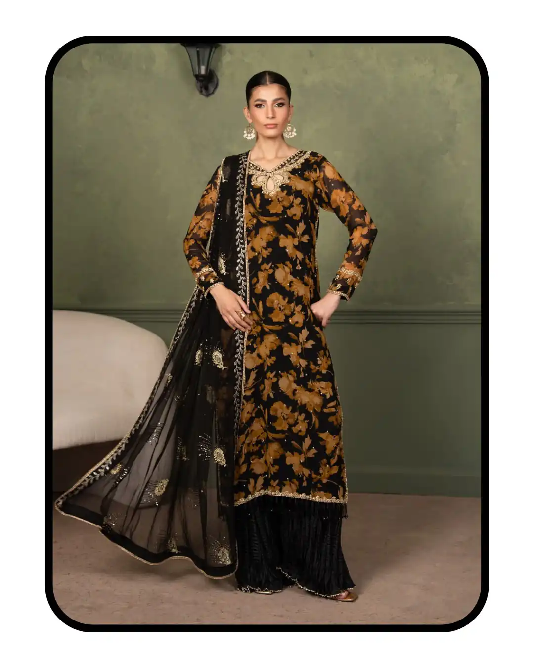 Pretty Black Faux Georgette Embroider Work Salwar Suit