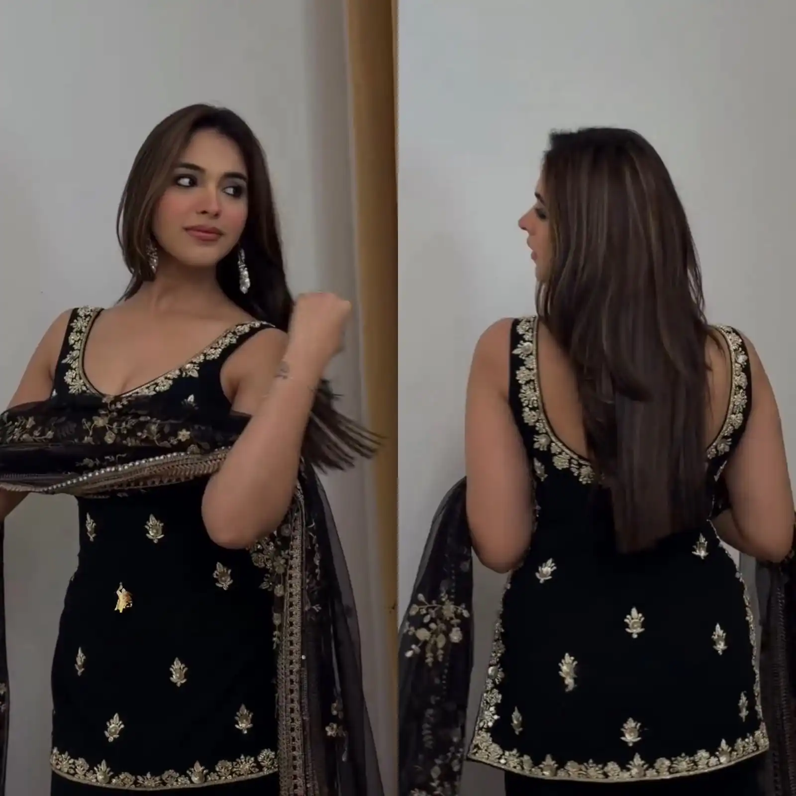Pretty Black Faux Georgette Thread Work Salwar Suit - Image 3