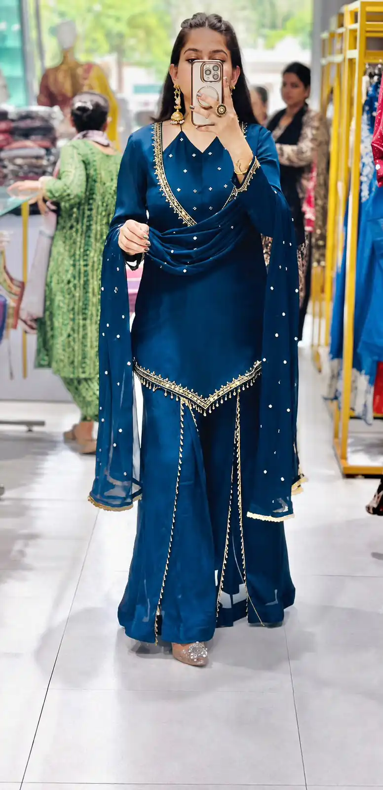 Pretty Blue Roman Glass Mirror Work Salwar Suit - Image 4
