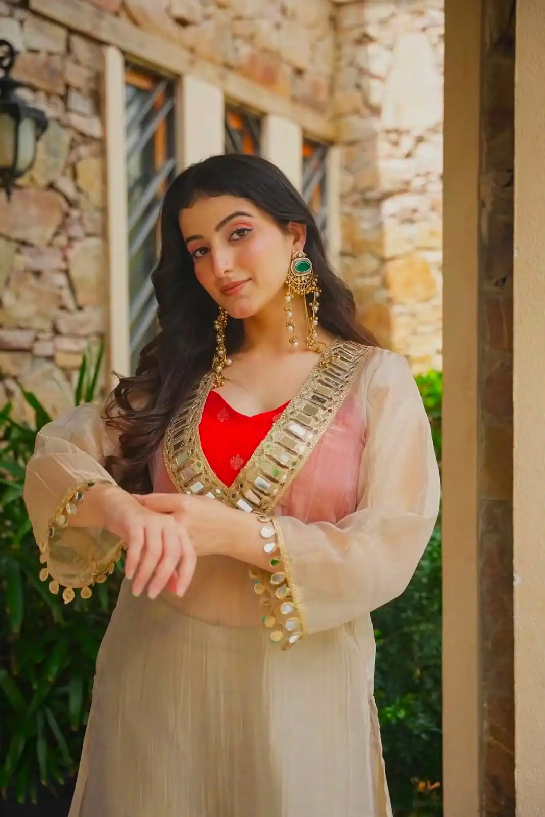 Pretty Chiku Salsa Silk Mirror Work Salwar Suit
