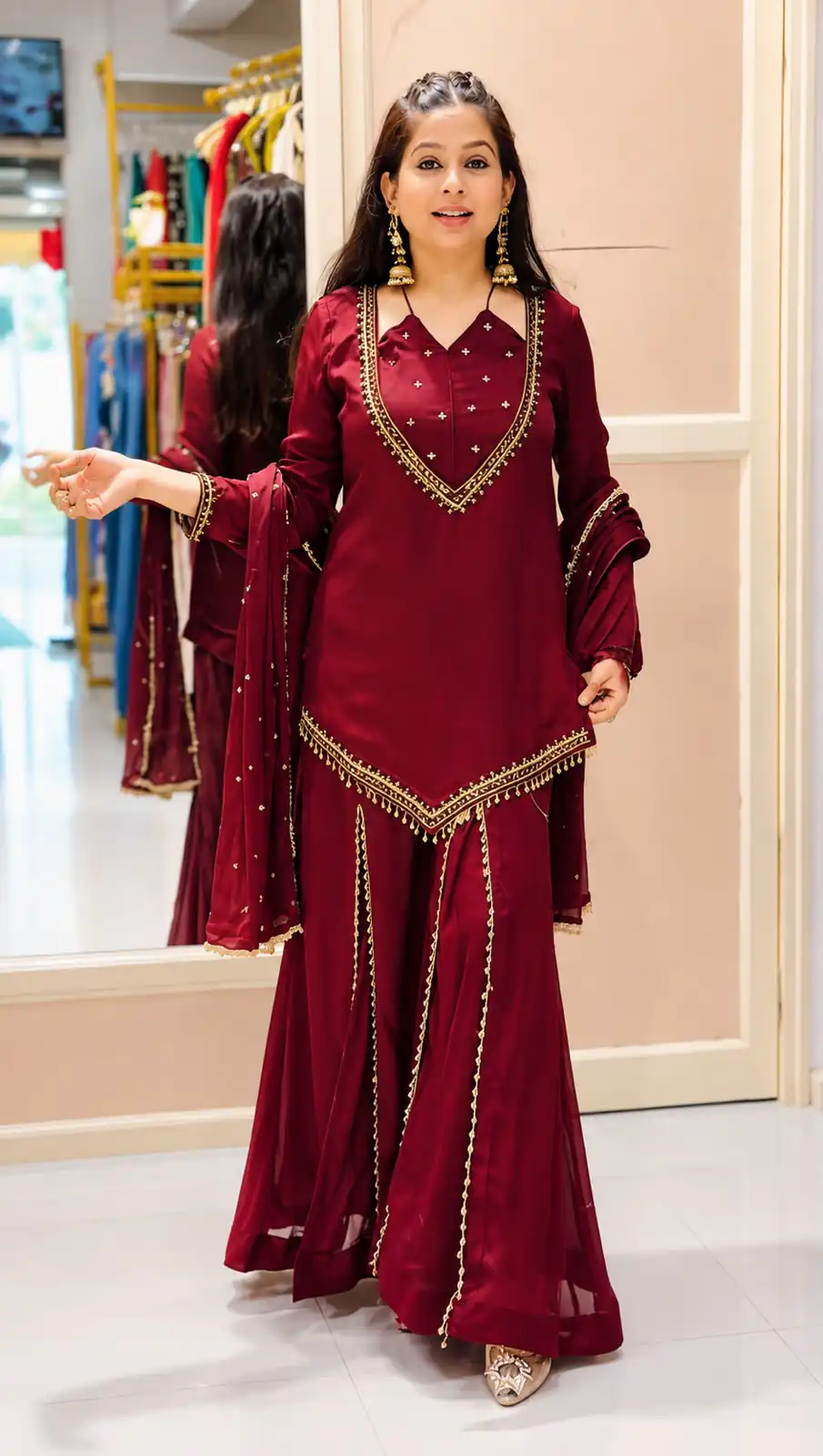 Pretty Maroon Roman Glass Mirror Work Salwar Suit - Image 3