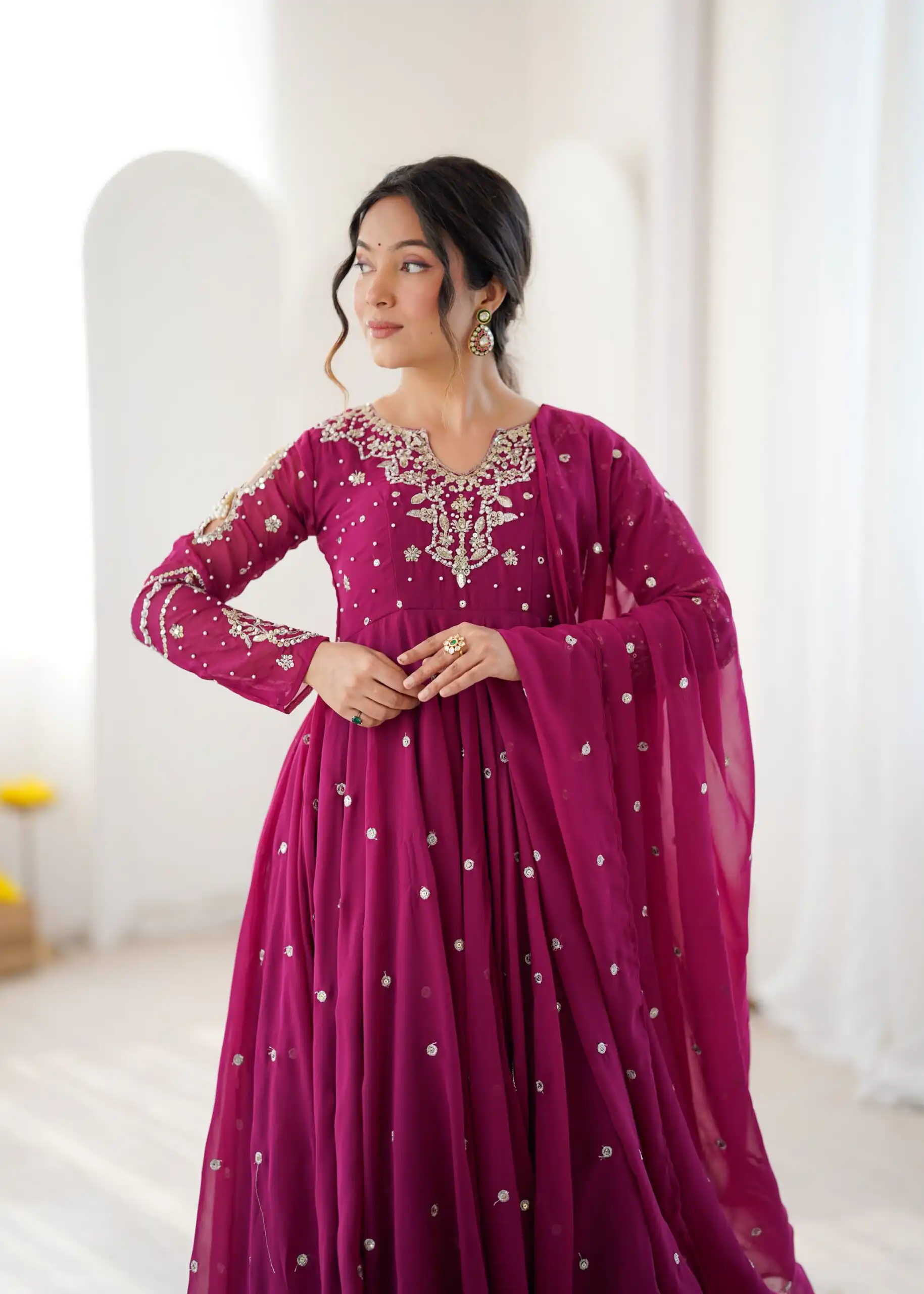 Pretty Pink Faux Georgette Embroider Work Salwar Suit - Image 7
