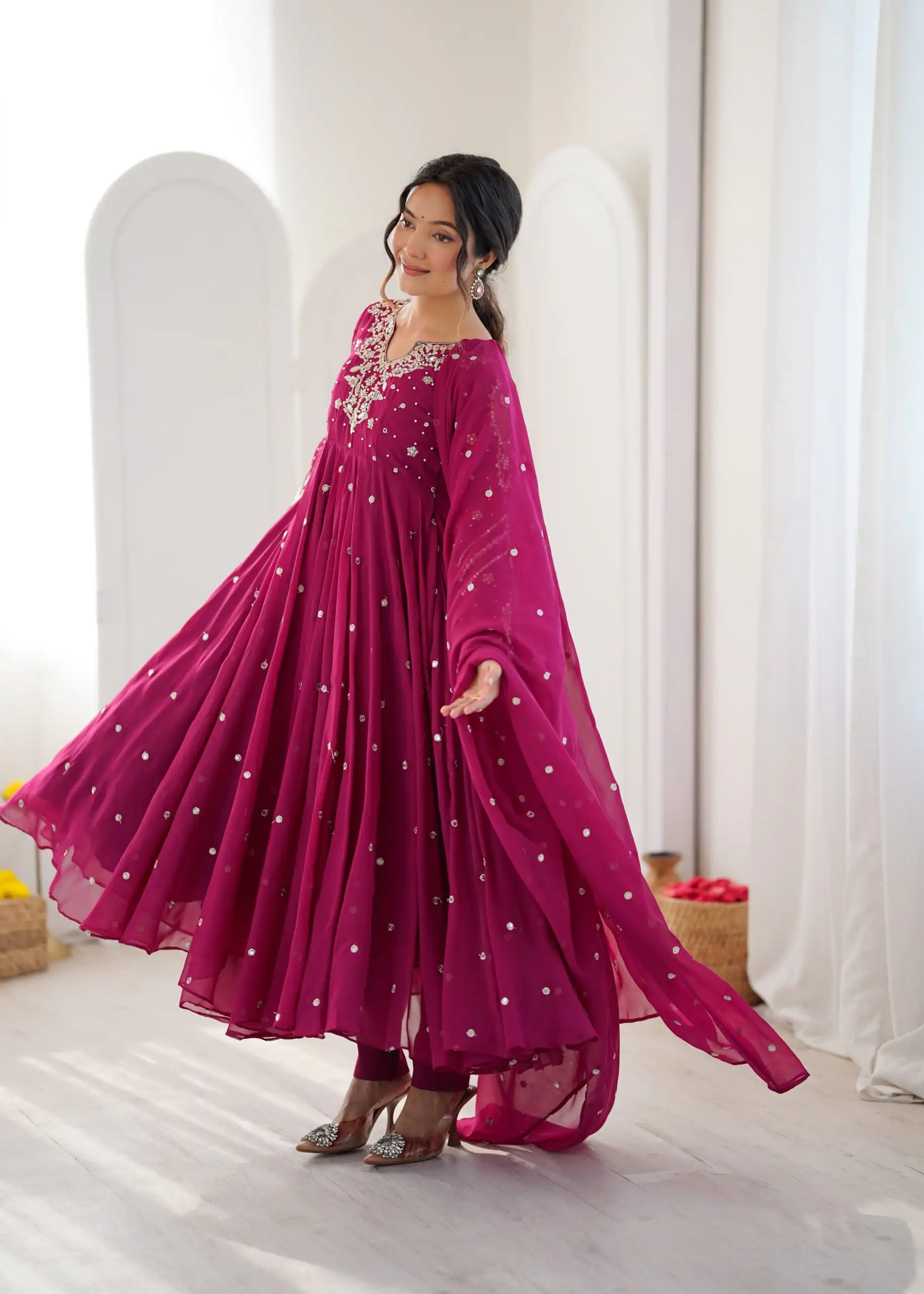 Pretty Pink Faux Georgette Embroider Work Salwar Suit - Image 5