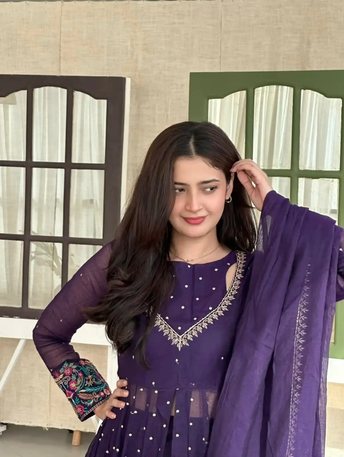 Pretty Purple Faux Georgette Embroider Work Salwar Suit - Image 4