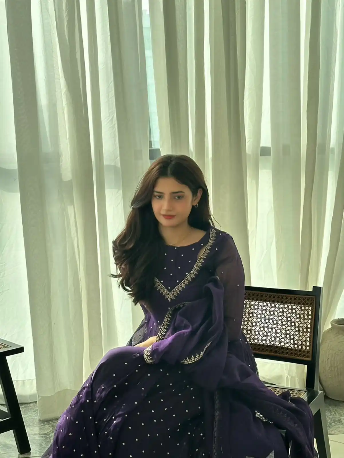 Pretty Purple Faux Georgette Embroider Work Salwar Suit - Image 3