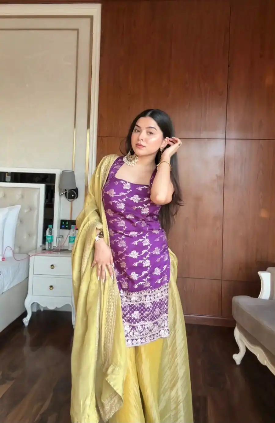 Pretty Purple Jacquard Sequins Lace Work Salwar Suit - Image 2