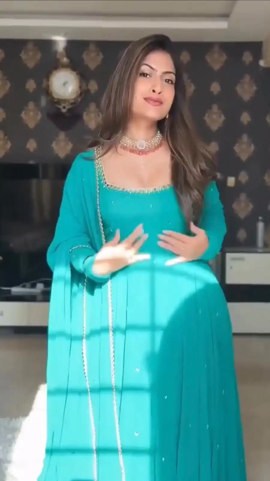 Shiny Blue Faux Georgette Hand Work Anarkali Suit - Image 2