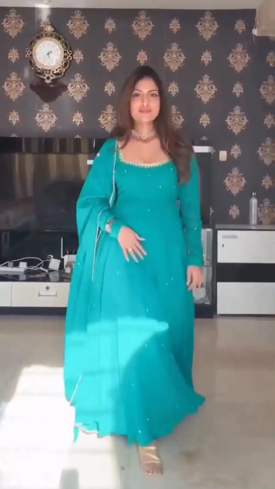 Shiny Blue Faux Georgette Hand Work Anarkali Suit