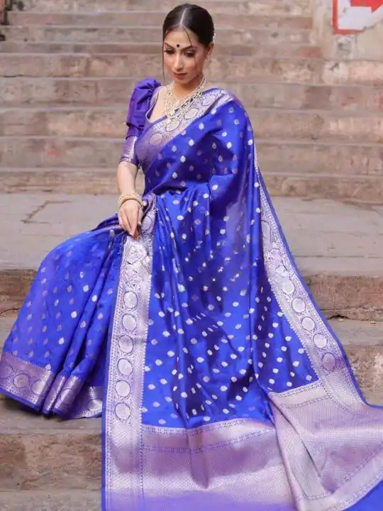 Shiny Blue Soft Lichi Silk Jacquard Lace Work Saree