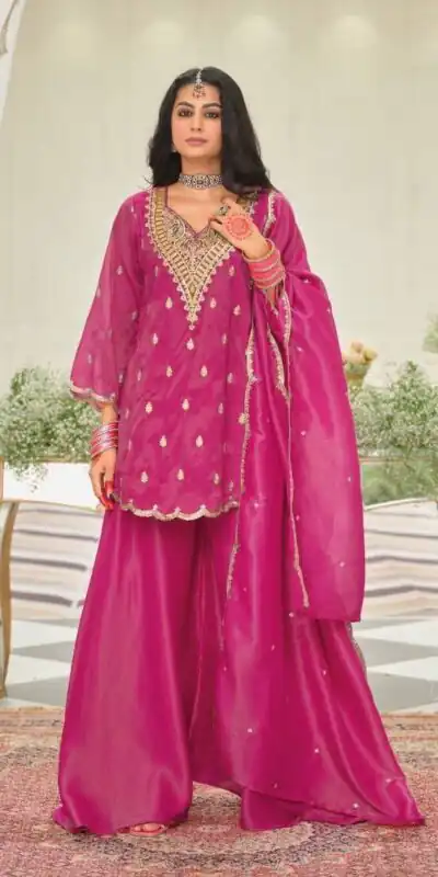 Alternative view of Shiny Pink Natural Silk Embroider Work Salwar Suit
