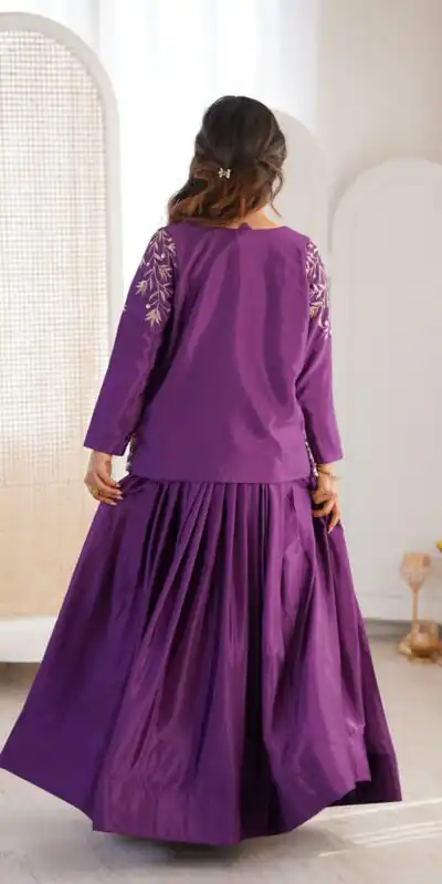 Alternative view of Shiny Purple Chinon Silk Sequence Work Lehenga Choli