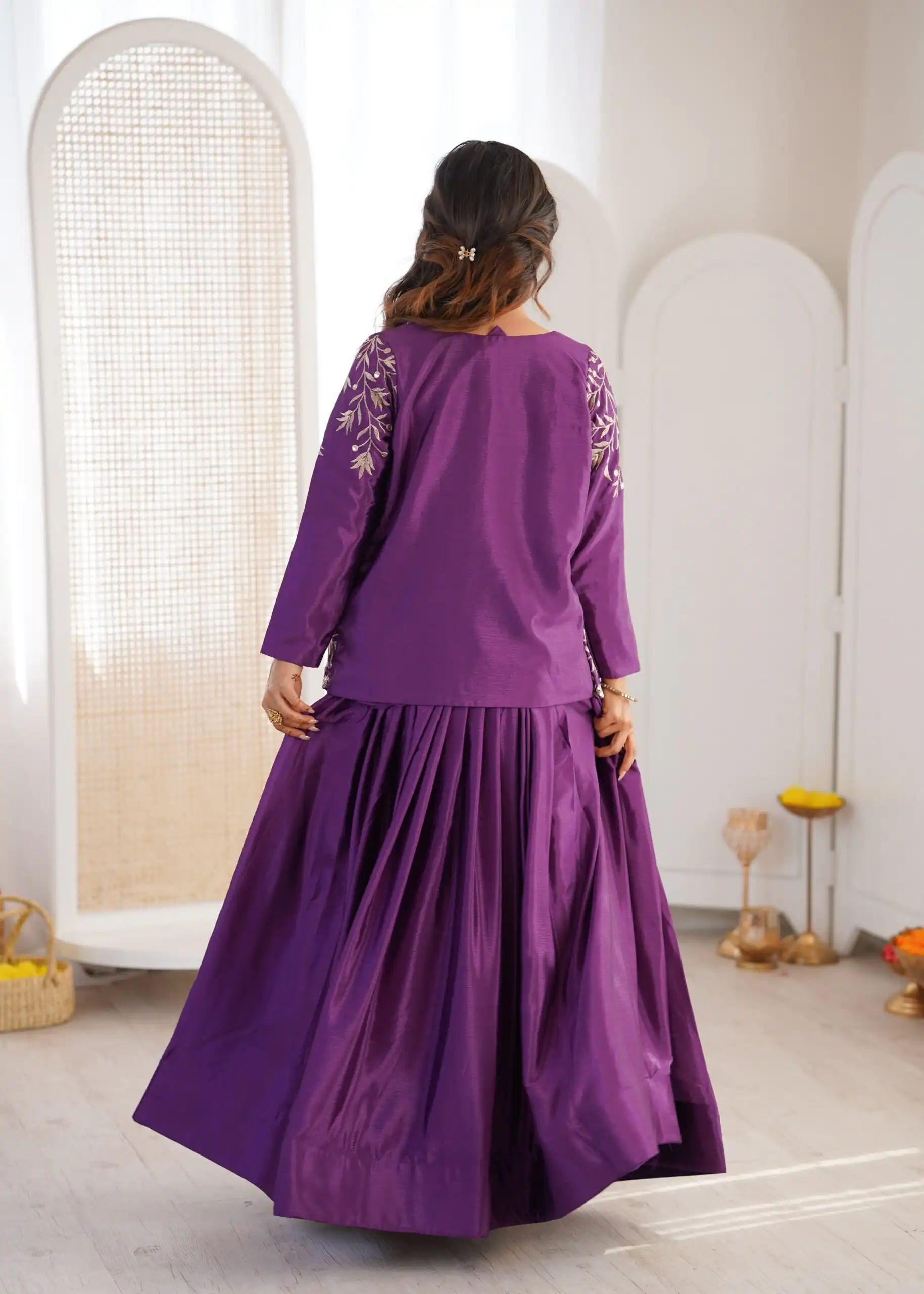 Shiny Purple Chinon Silk Sequence Work Lehenga Choli - Image 2