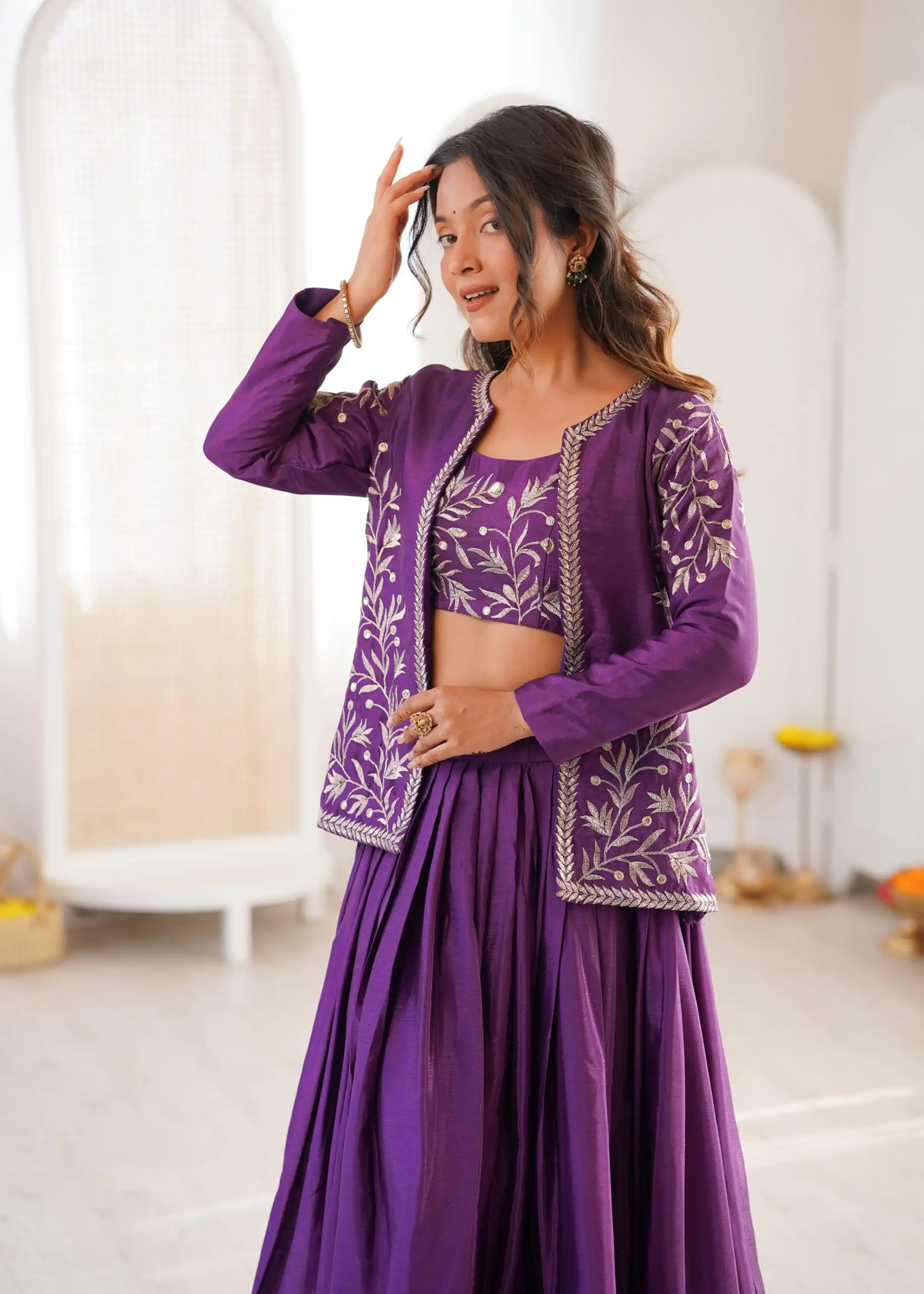 Shiny Purple Chinon Silk Sequence Work Lehenga Choli - Image 4