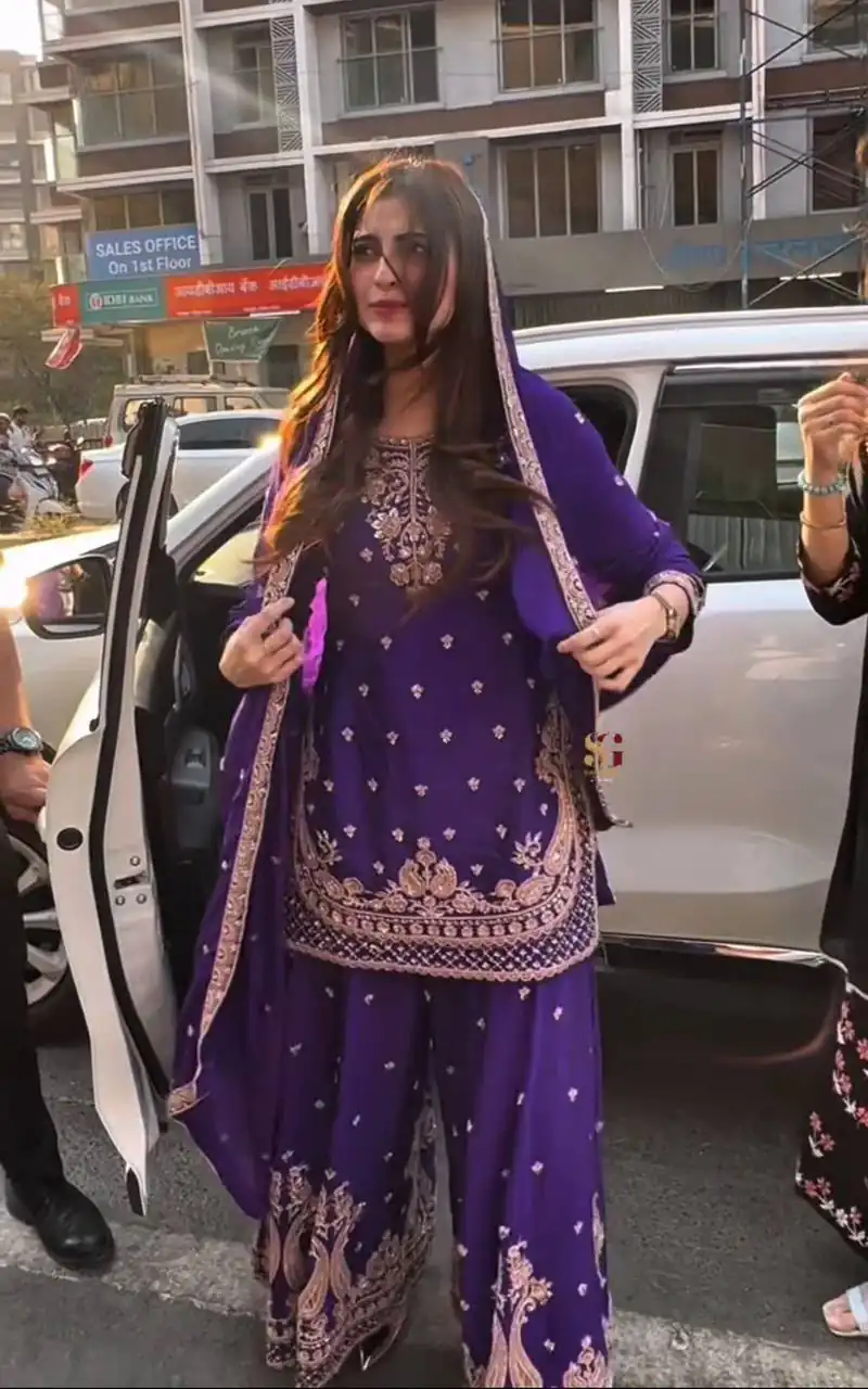 Shiny Purple Chinon Silk Sequence Work Salwar Suit
