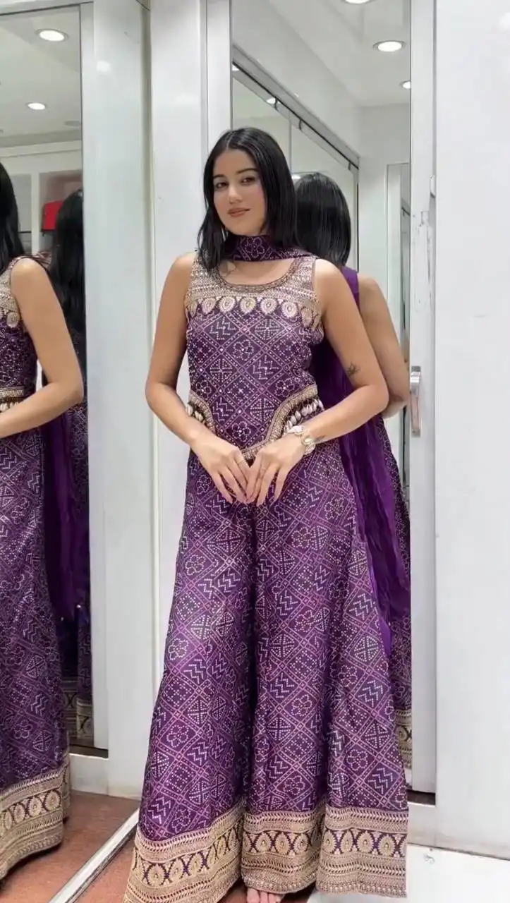 Shiny Purple Faux Georgette Digital Print Salwar Suit - Image 2