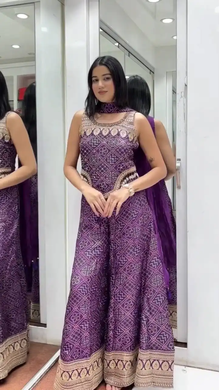 Shiny Purple Faux Georgette Digital Print Salwar Suit