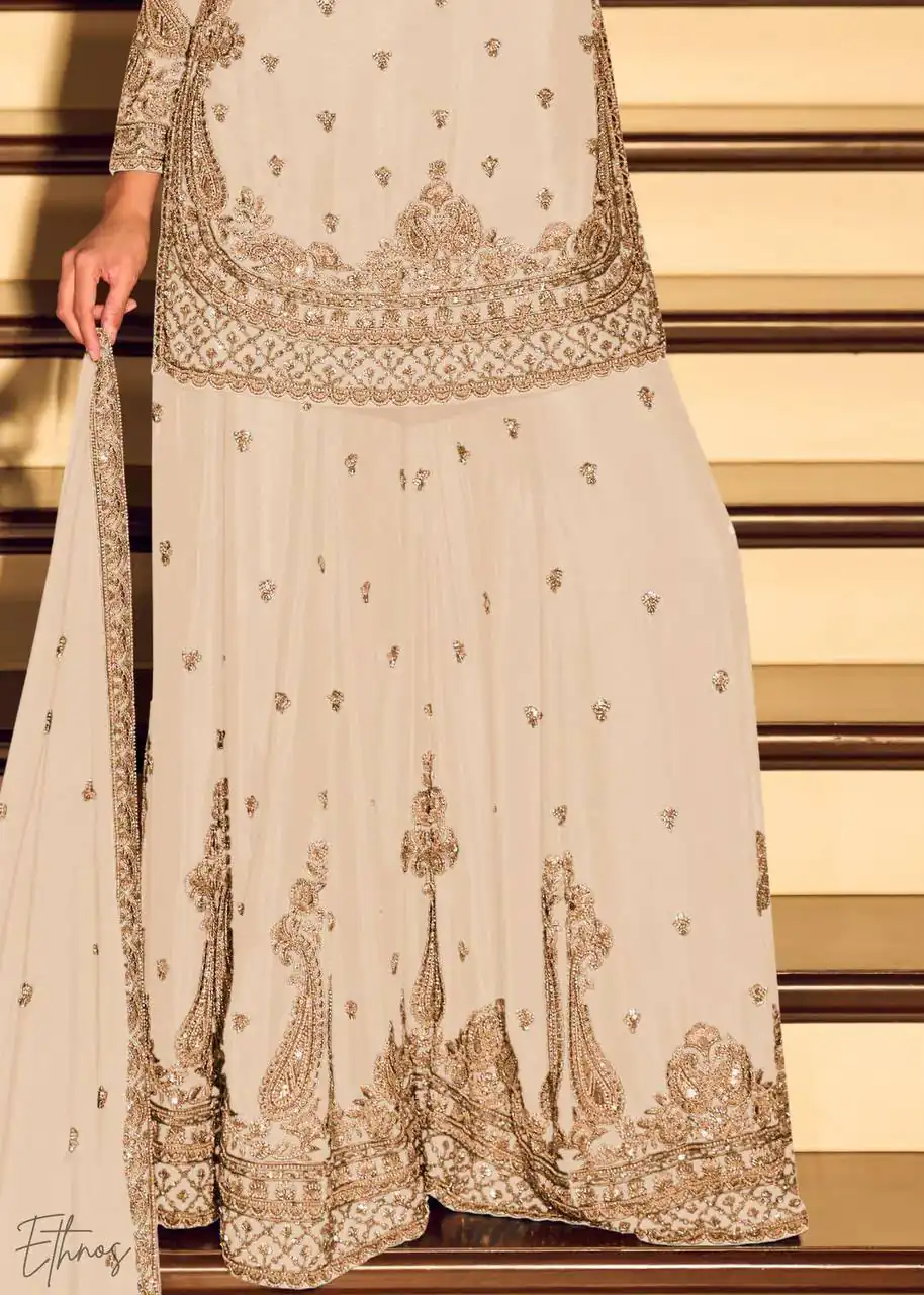 Shiny White Chinon Silk Sequence Work Salwar Suit - Image 4