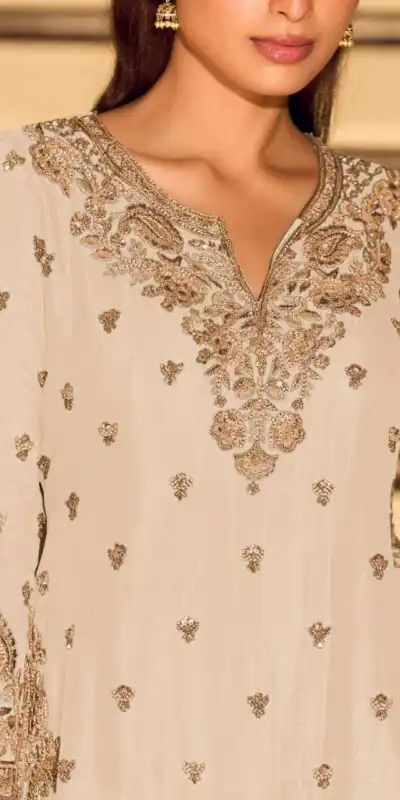 Alternative view of Shiny White Chinon Silk Sequence Work Salwar Suit