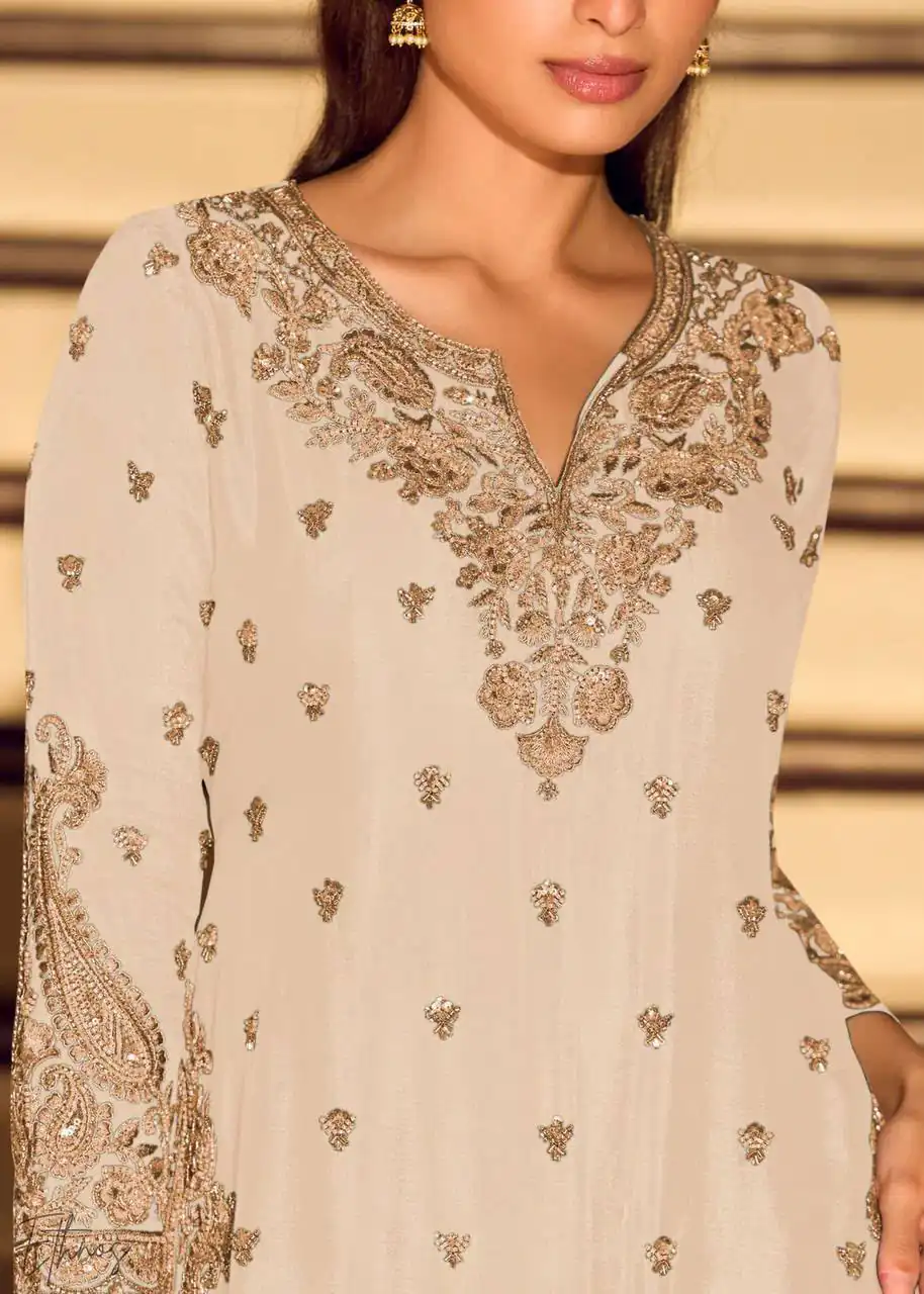 Shiny White Chinon Silk Sequence Work Salwar Suit - Image 2