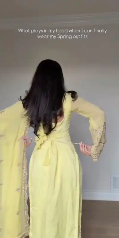 Alternative view of Simple Lemon Yellow Faux Georgette Embroider Work Salwar Suit