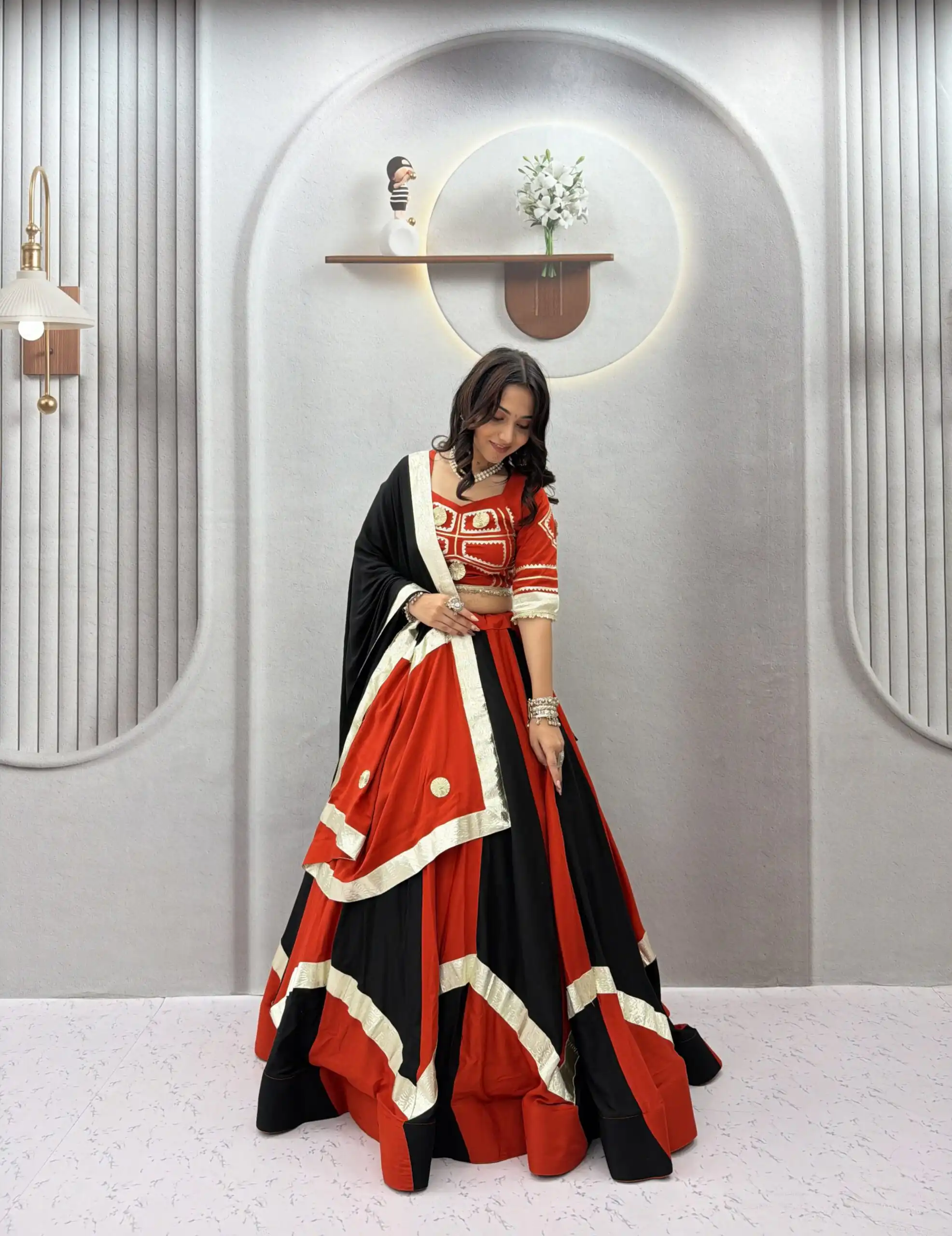 Stylish Black Cotton Gota Patti Work Lehenga Choli - Image 5