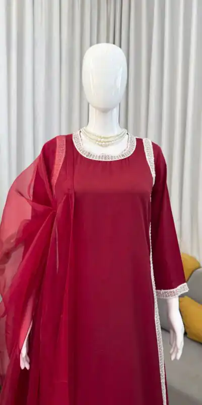 Alternative view of Stylish Maroon Natural Crep Breads Work Salwar Suit