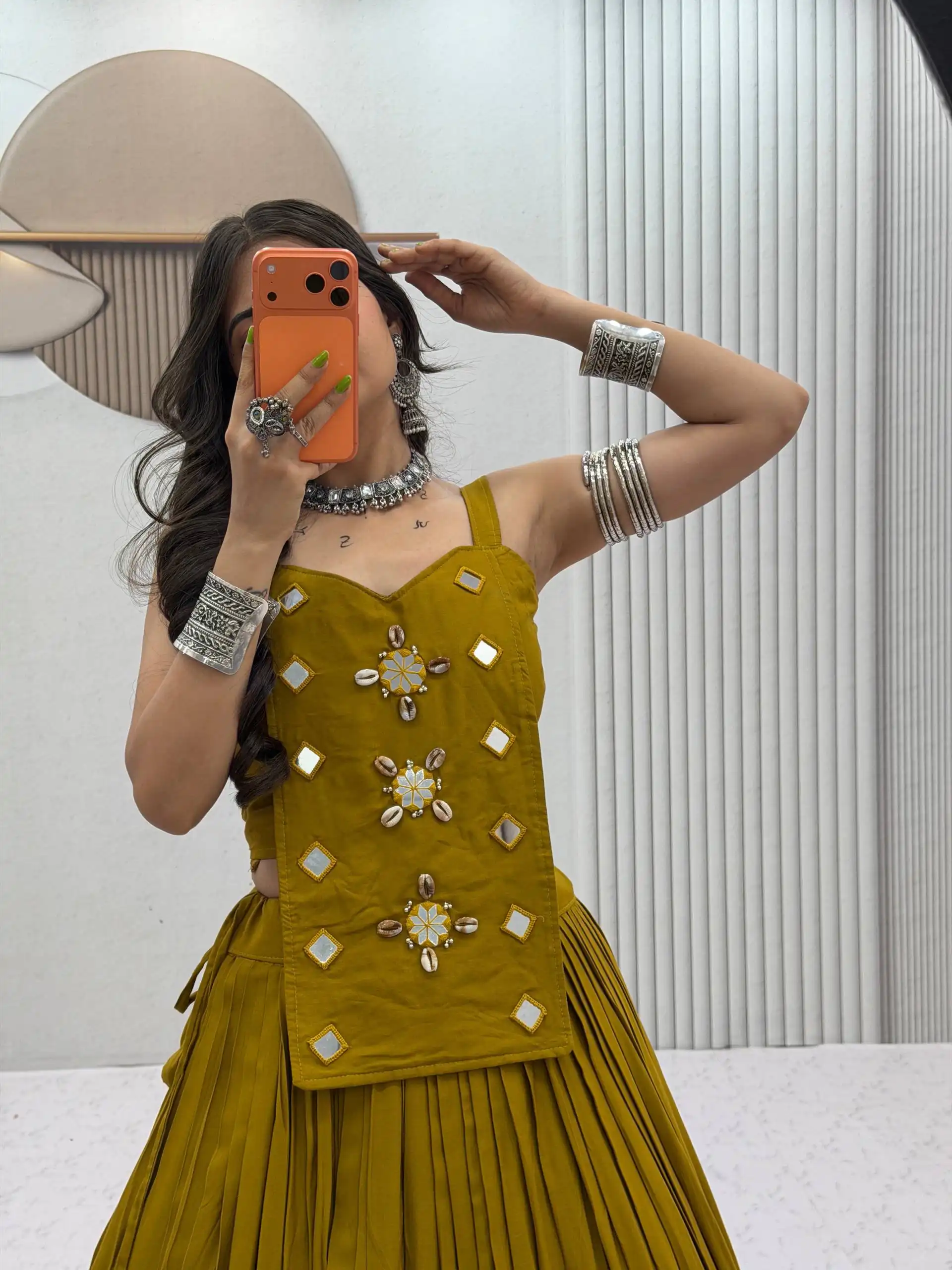 Stylish Mustered Cotton Cowrie Work Lehenga Choli - Image 3