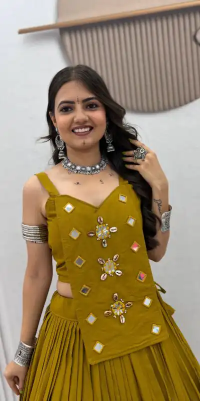 Alternative view of Stylish Mustered Cotton Cowrie Work Lehenga Choli