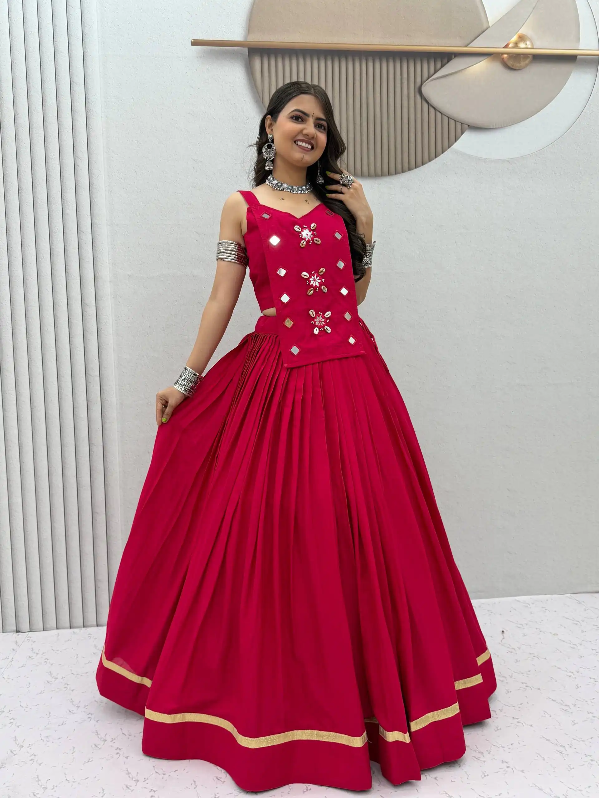 Stylish Pink Cotton Cowrie Work Lehenga Choli - Image 5