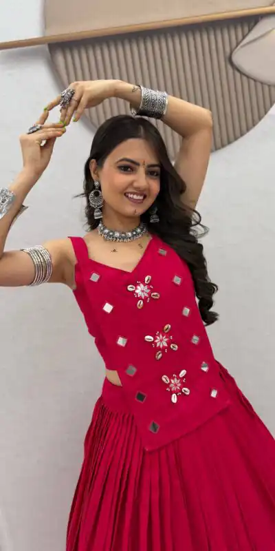 Alternative view of Stylish Pink Cotton Cowrie Work Lehenga Choli