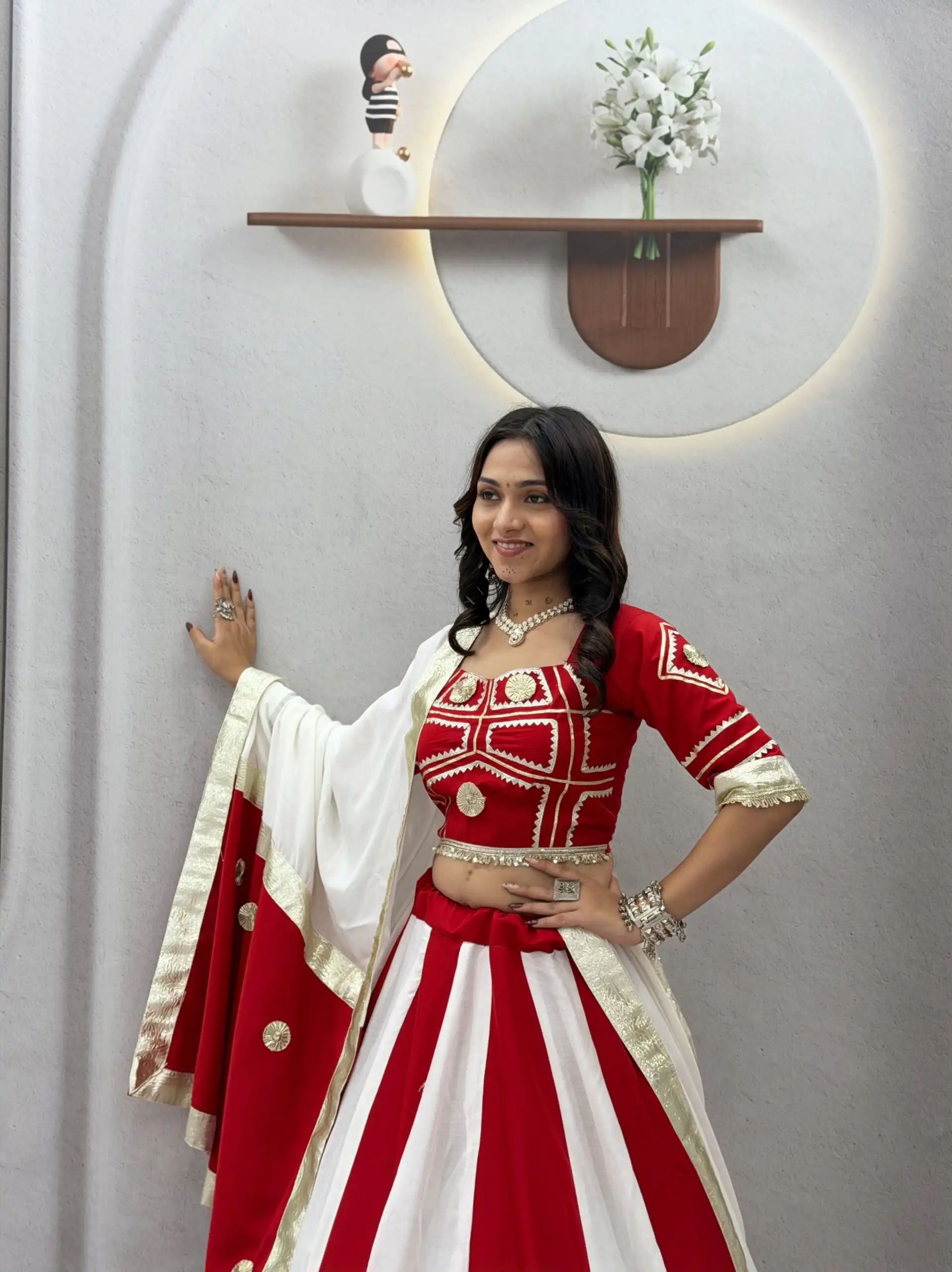 Stylish White Cotton Gota Patti Work Lehenga Choli