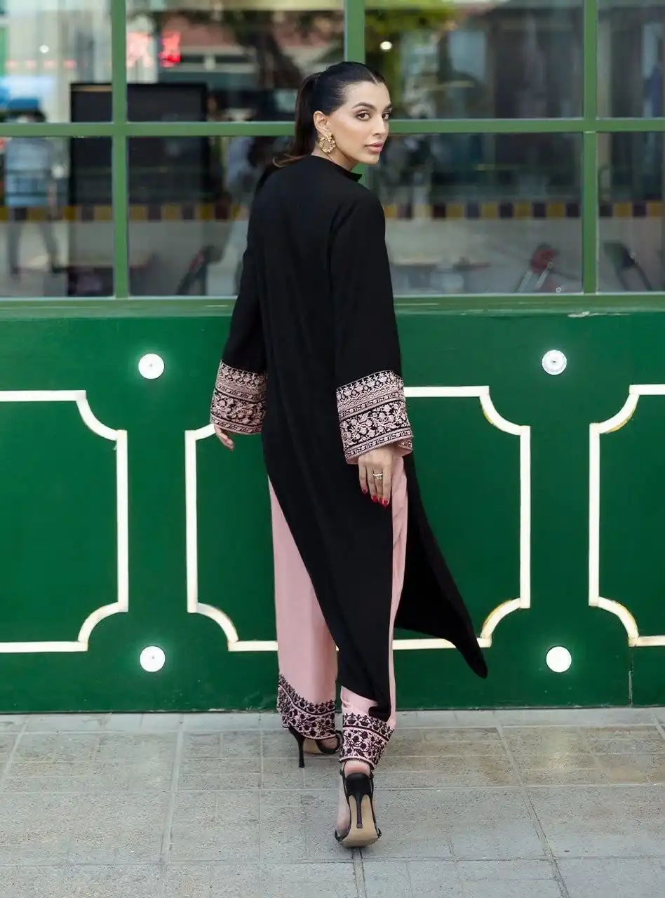 Stylist Black Rayon Cotton Thread Work Kurti - Image 4