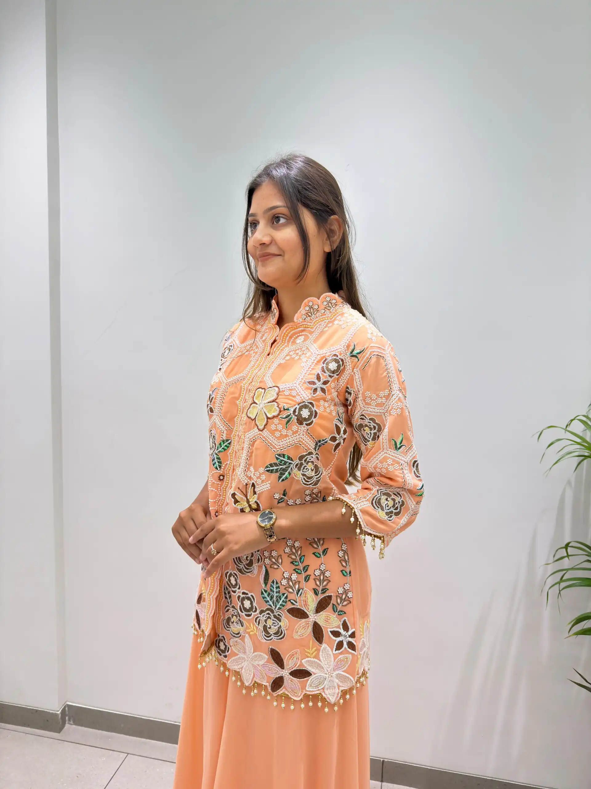 Stylist Peach Georgette Sequins Work Salwar Suit - Image 4