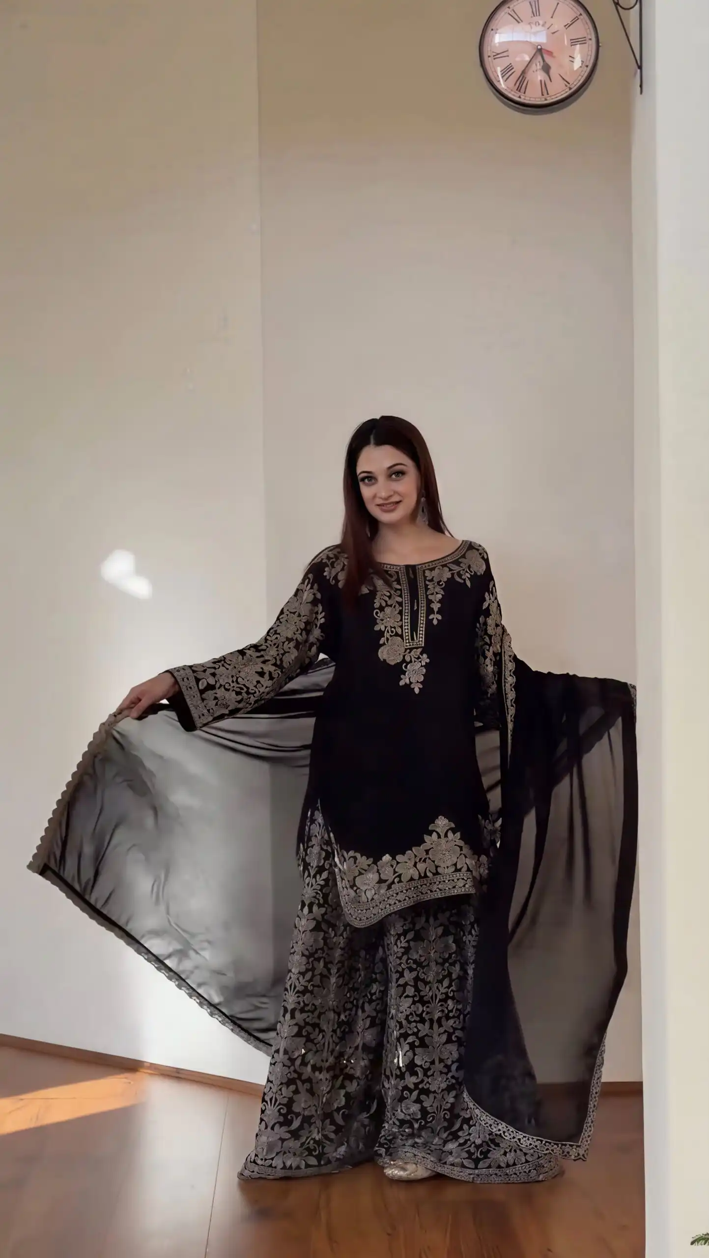 Super Black Faux Georgette Embroider Work Salwar Suit - Image 3
