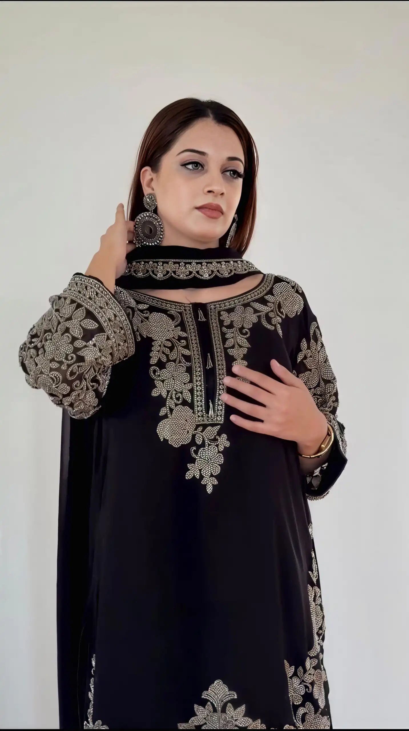 Super Black Faux Georgette Embroider Work Salwar Suit - Image 2