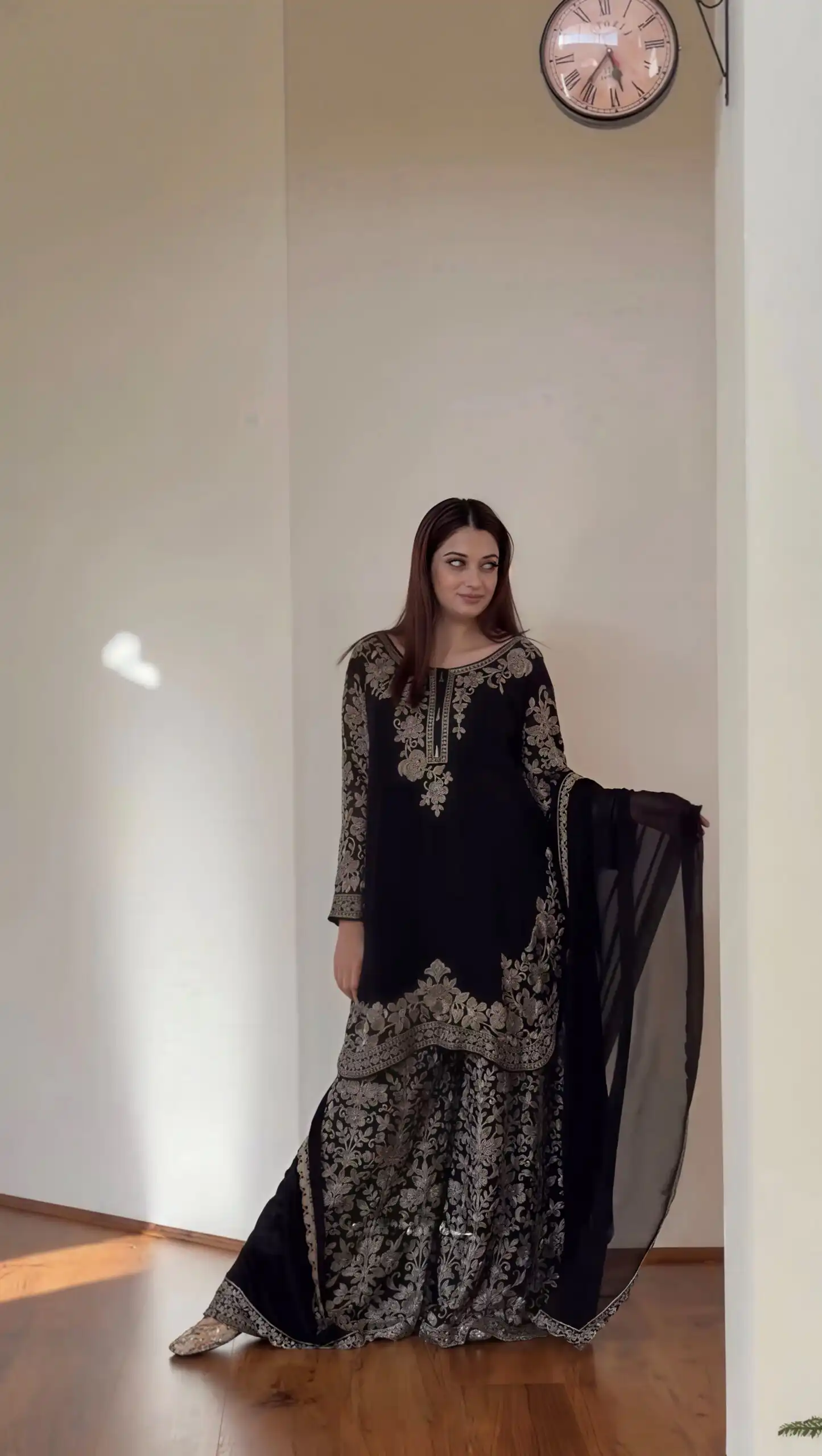 Super Black Faux Georgette Embroider Work Salwar Suit
