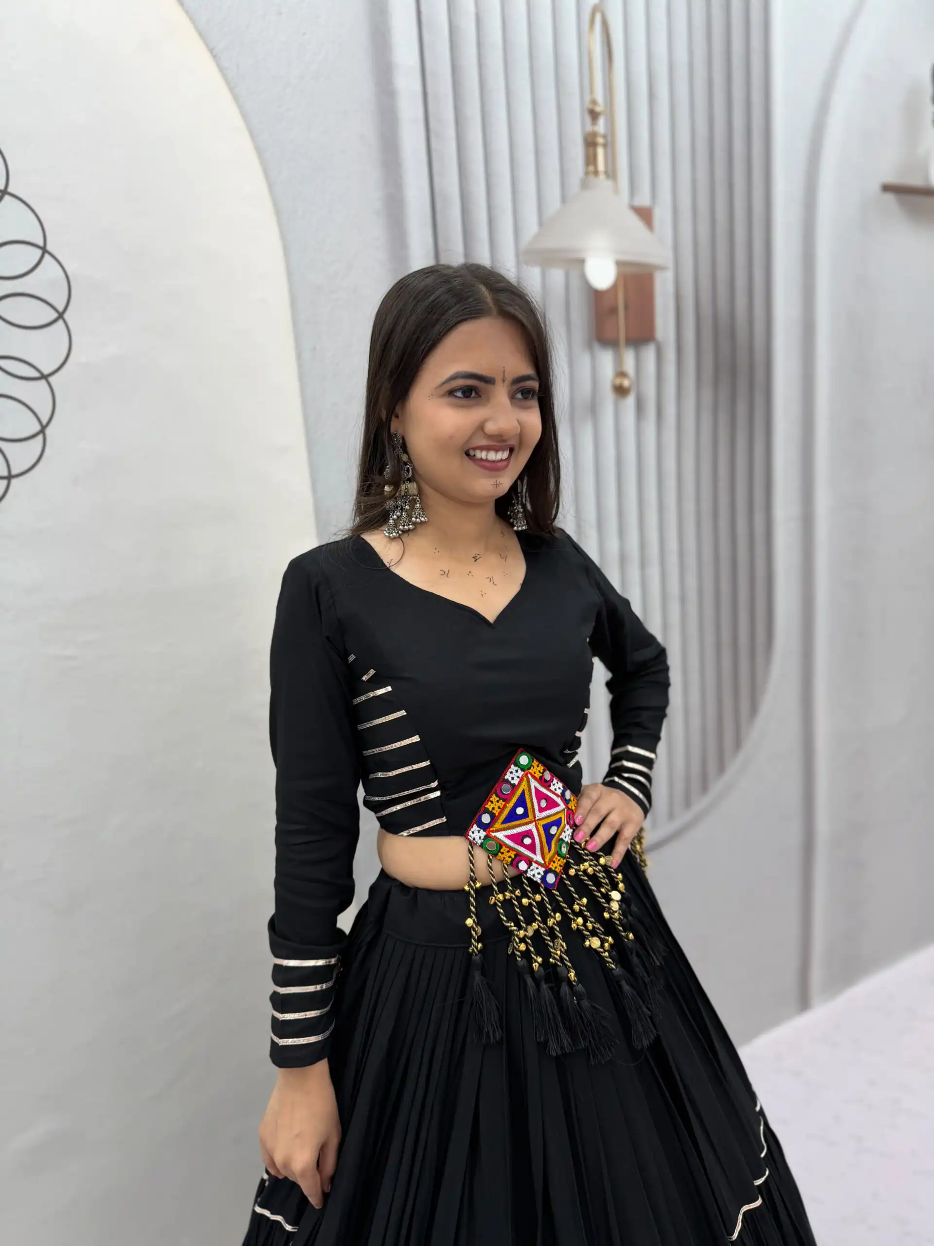 Super Black Pure Cotton Lace Work Lehenga Choli - Image 7