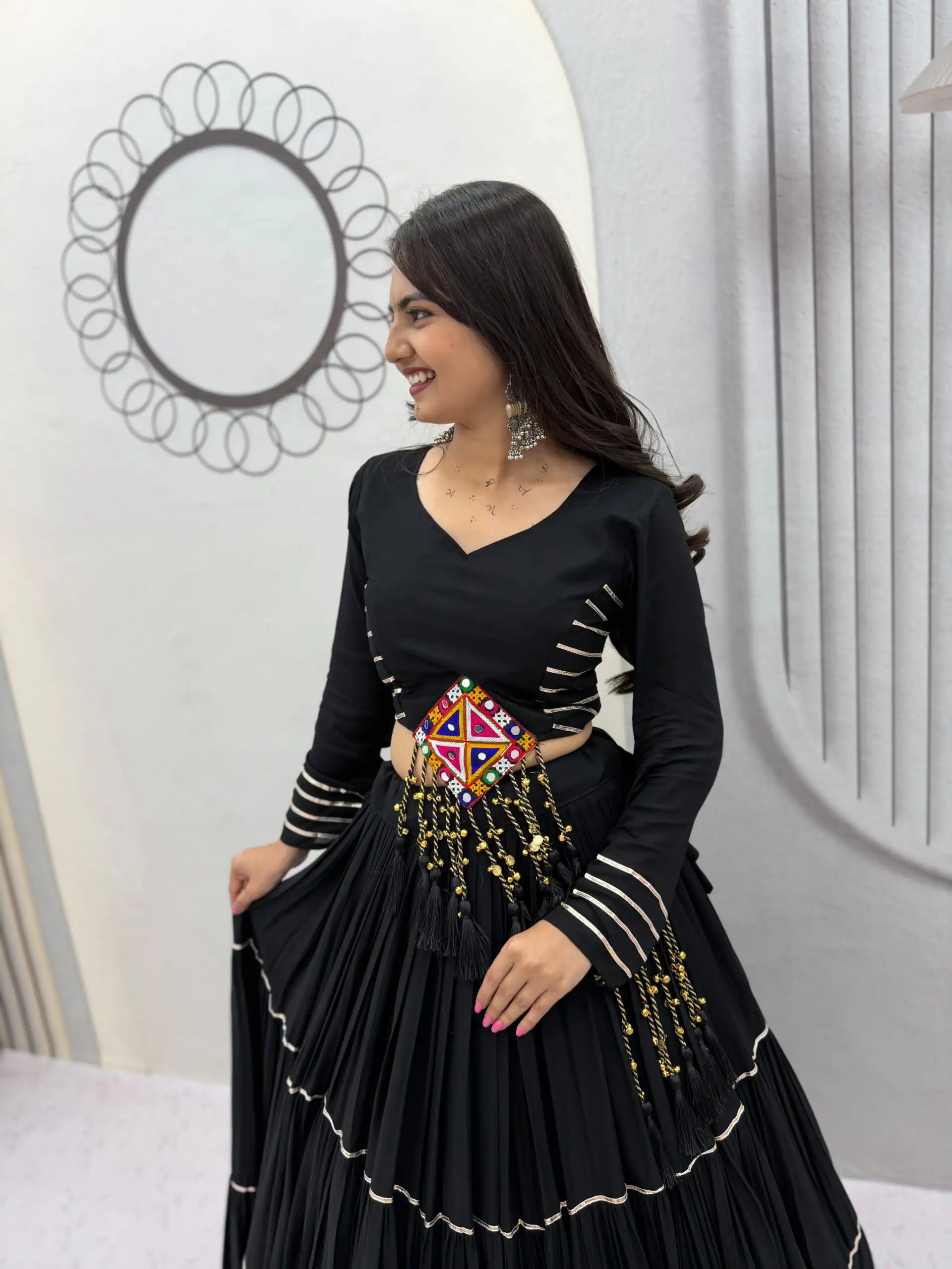 Super Black Pure Cotton Lace Work Lehenga Choli - Image 4