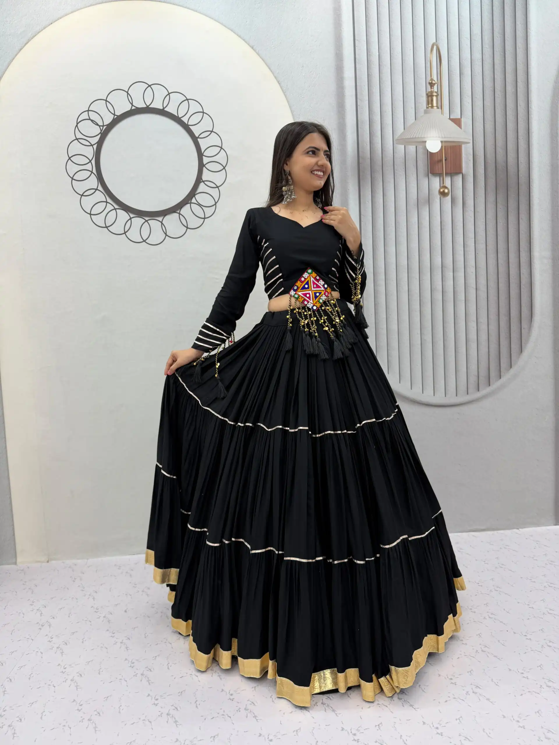 Super Black Pure Cotton Lace Work Lehenga Choli - Image 2