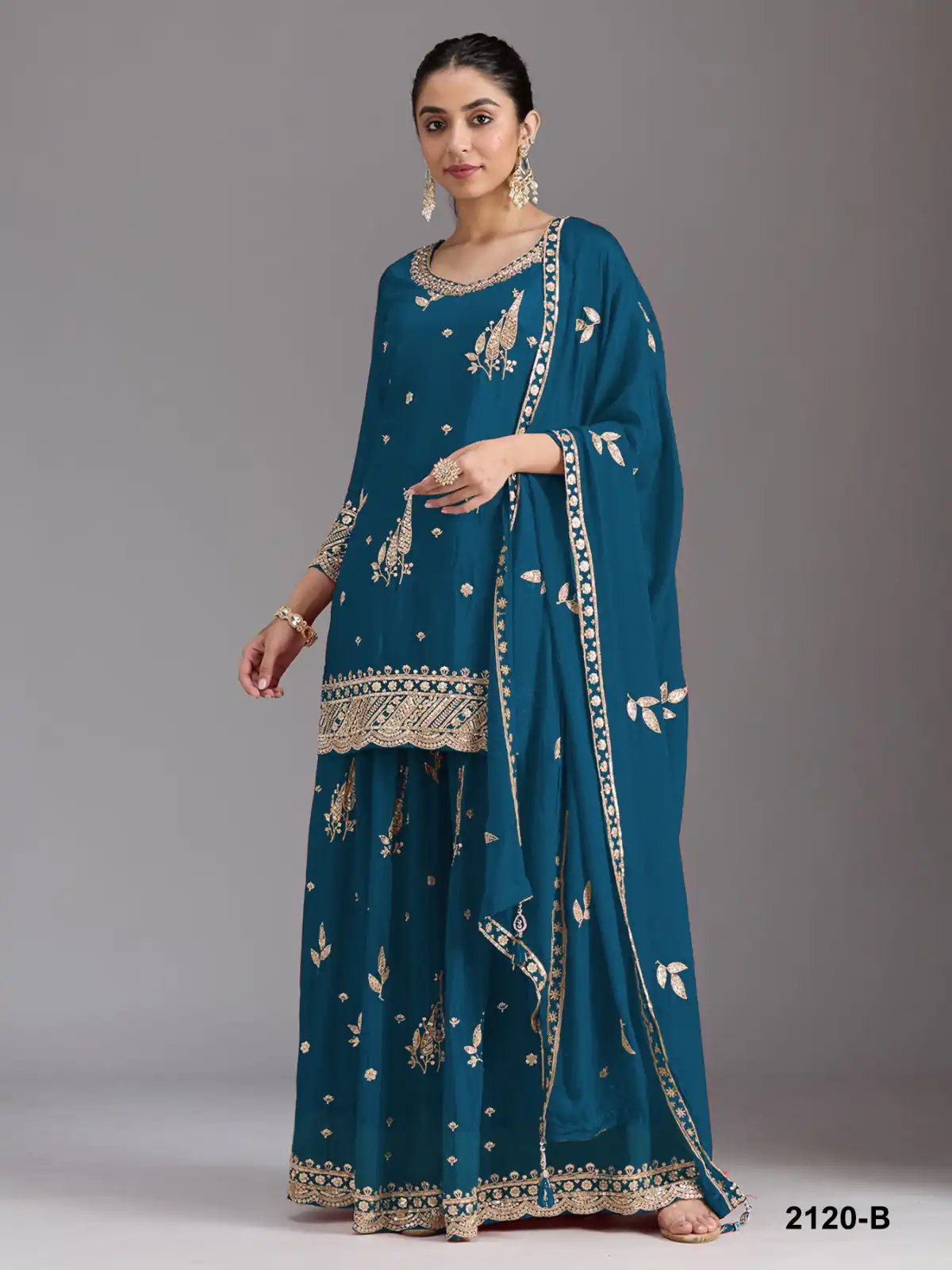 Super Blue Chinon Embroidery Work Salwar Suit