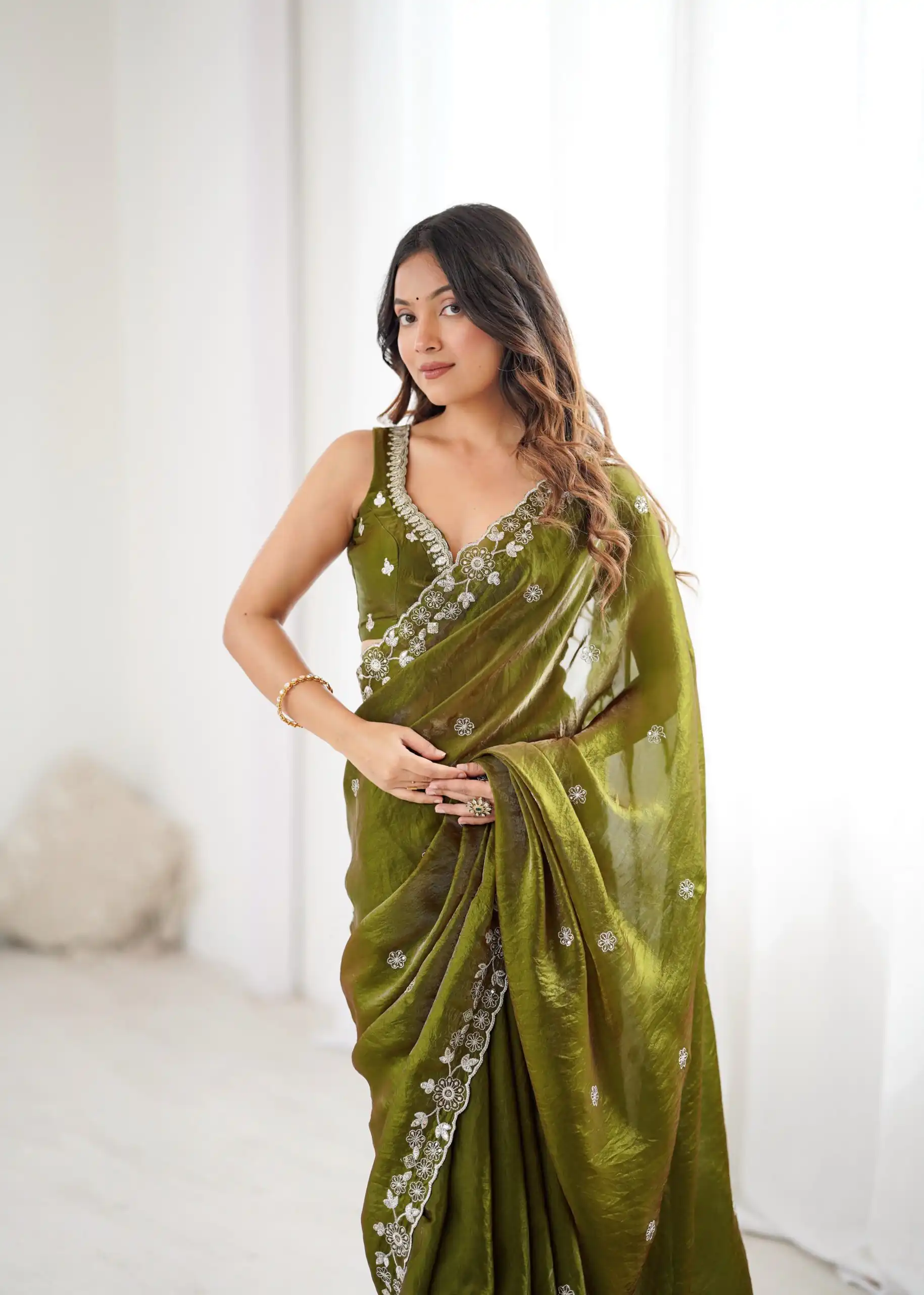Super Mehandi Fendy Silk Sequins Work Saree - Image 5