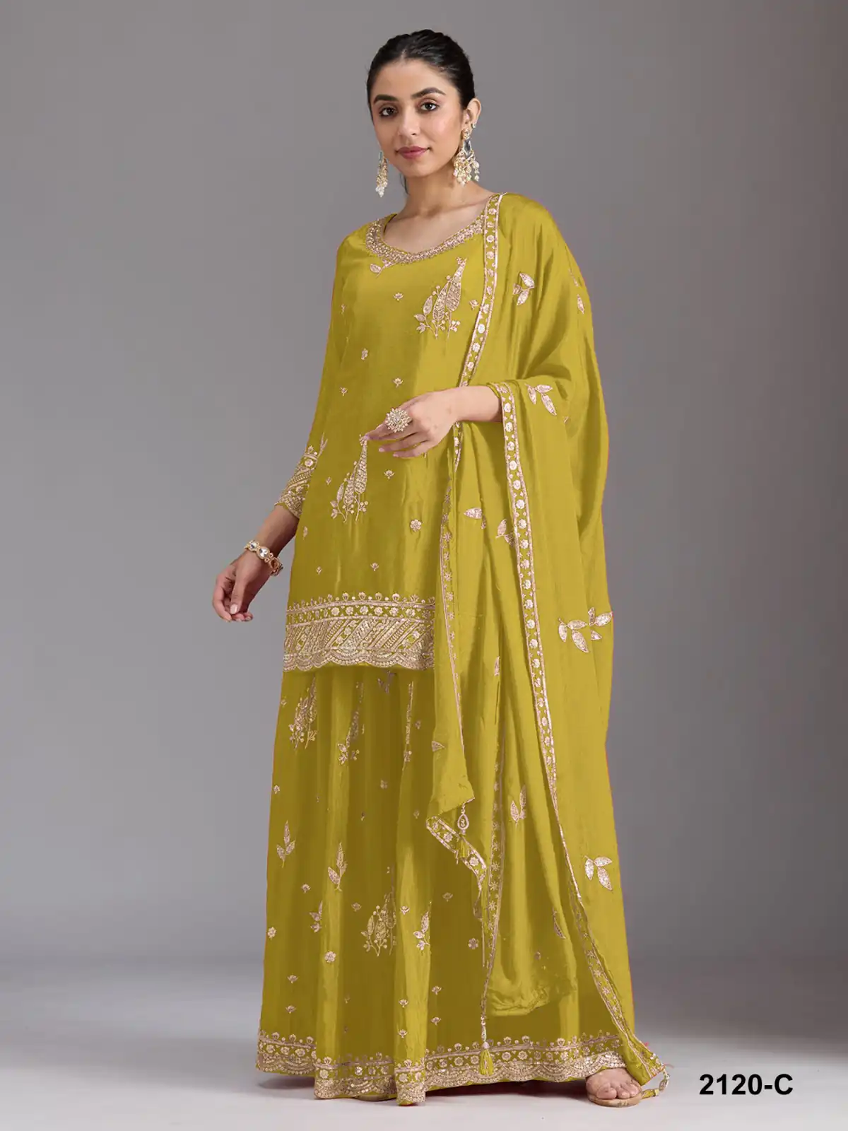 Super Mustered Chinon Embroidery Work Salwar Suit