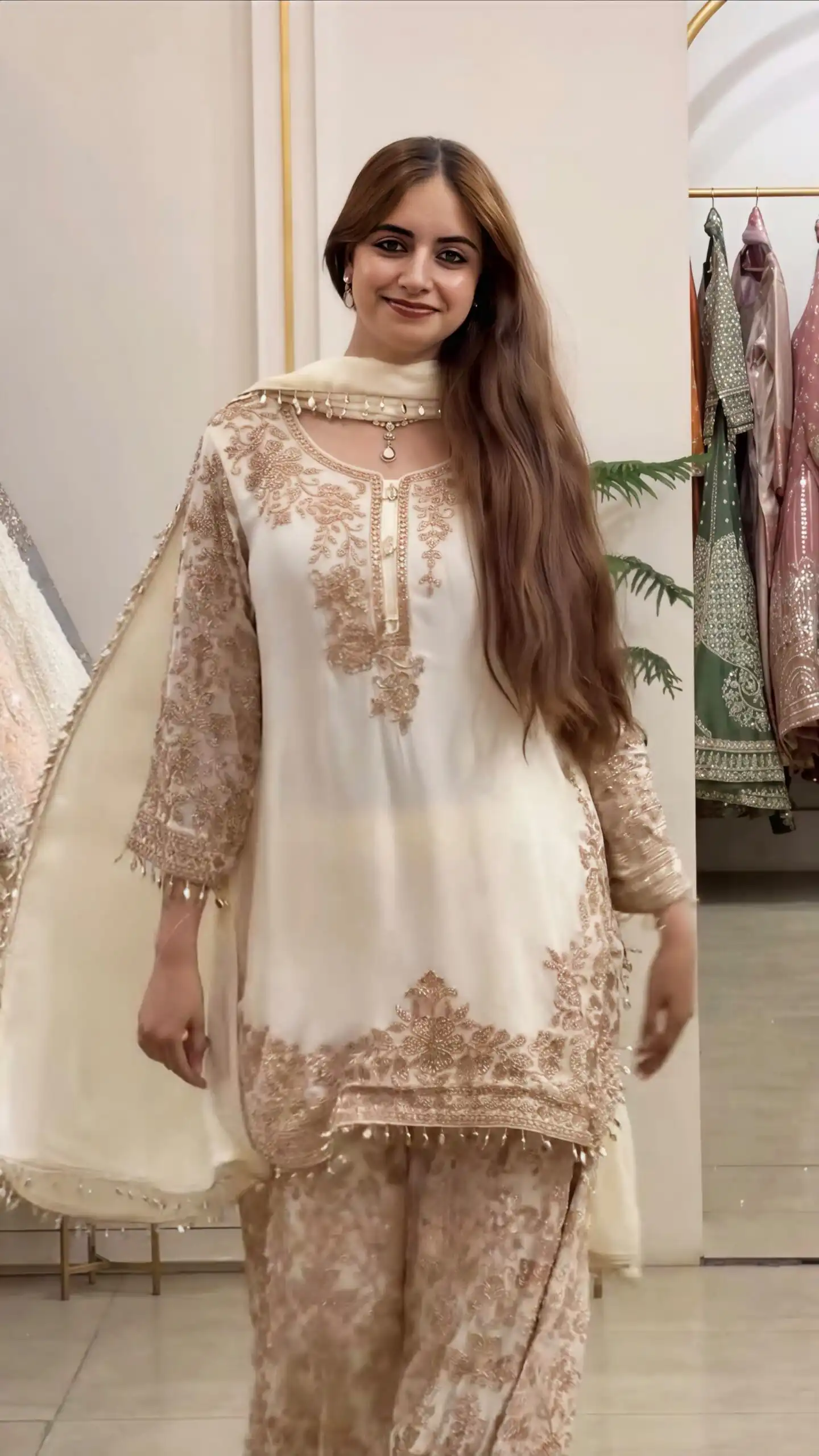 Super Off White Faux Georgette Embroider Work Salwar Suit - Image 2