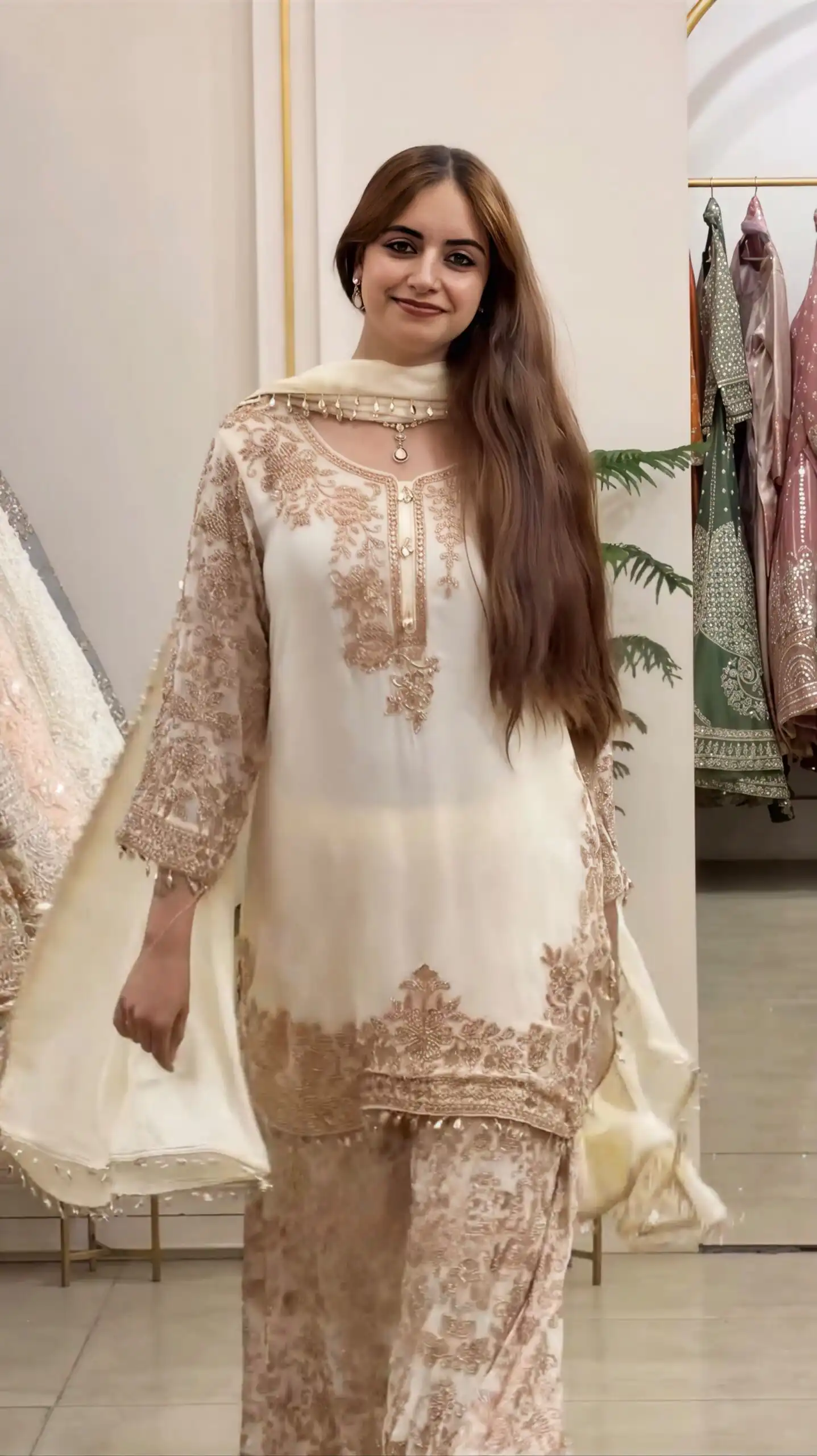Super Off White Faux Georgette Embroider Work Salwar Suit