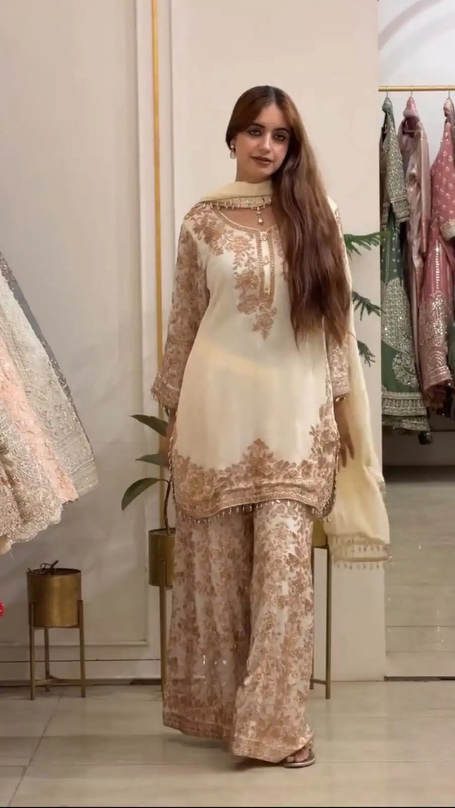 Super Off White Faux Georgette Embroider Work Salwar Suit - Image 6