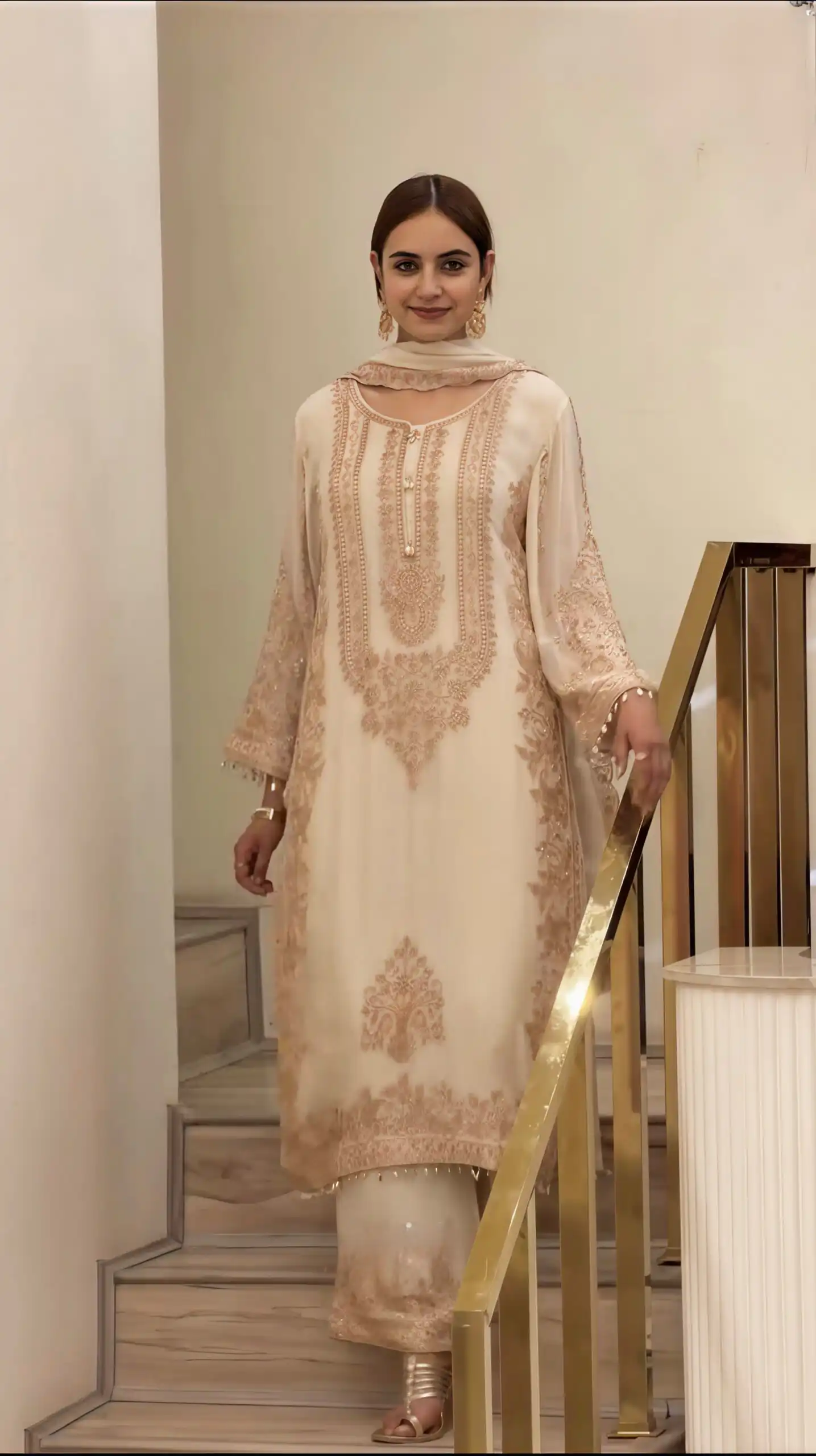 Super Off White Faux Georgette Embroider Work Salwar Suit - Image 6