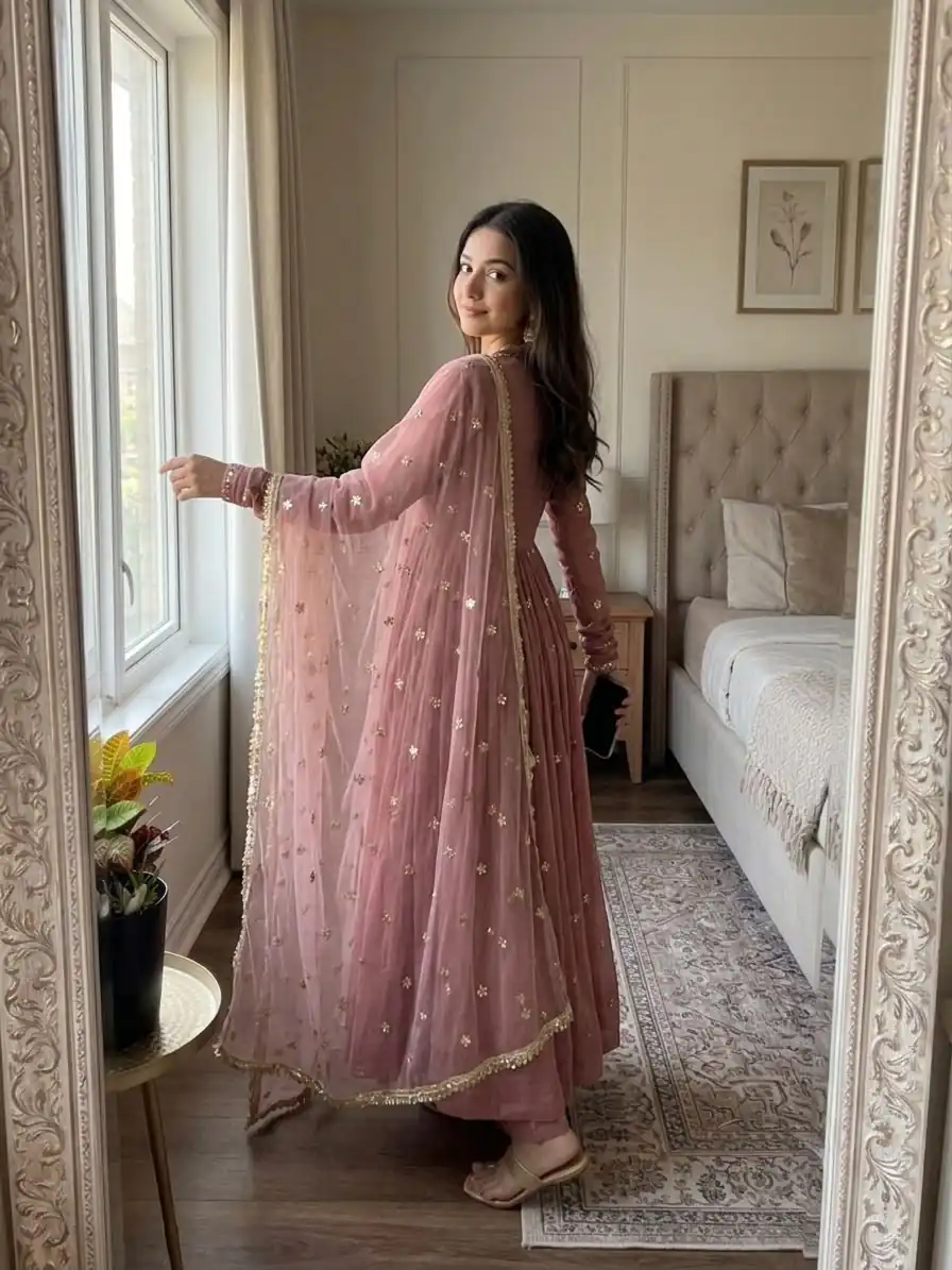 Super Onion Faux Georgette Embroidery Work Salwar Suit - Image 5