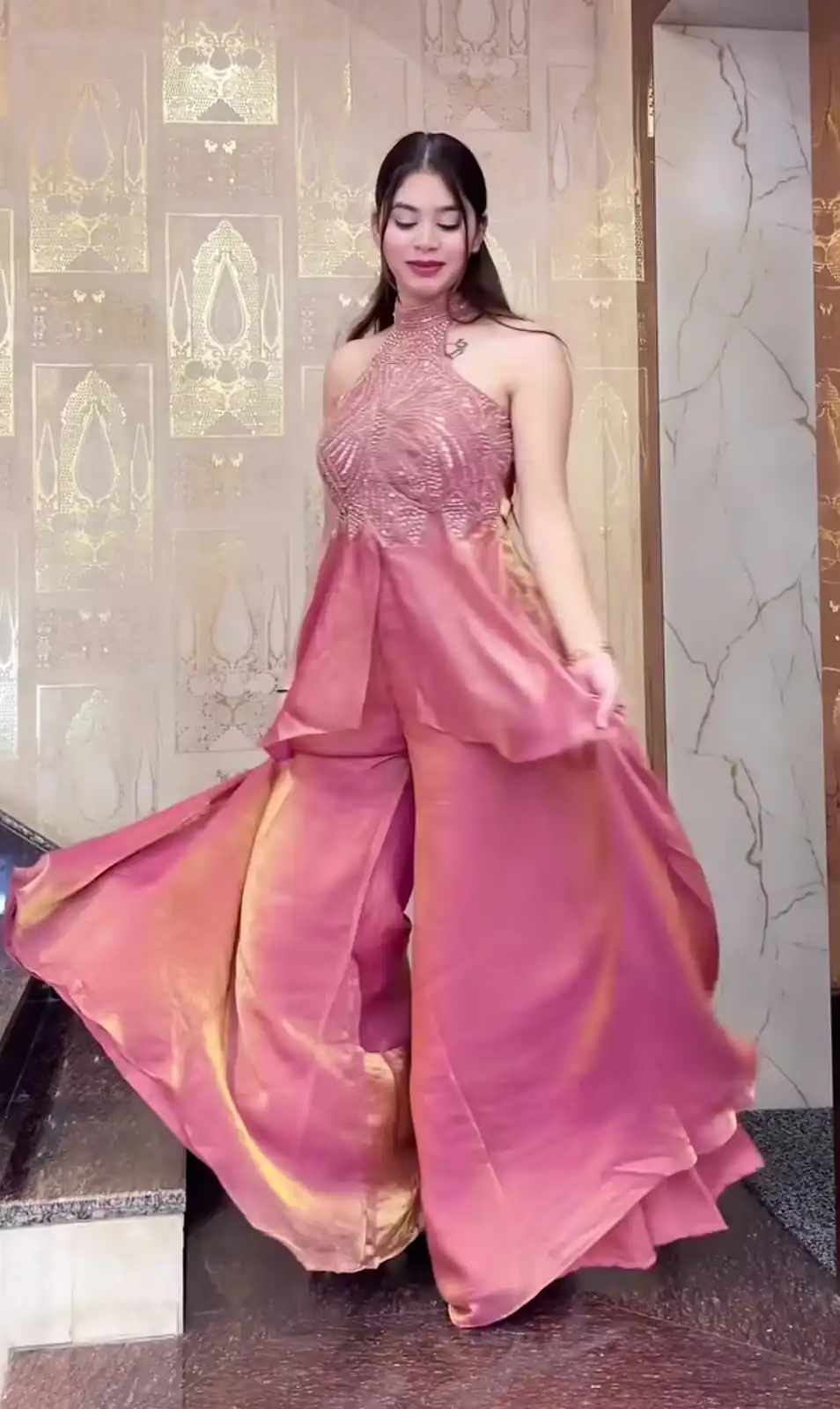 Super Peach Fendy Silk Bids Hand Work Salwar Suit - Image 3